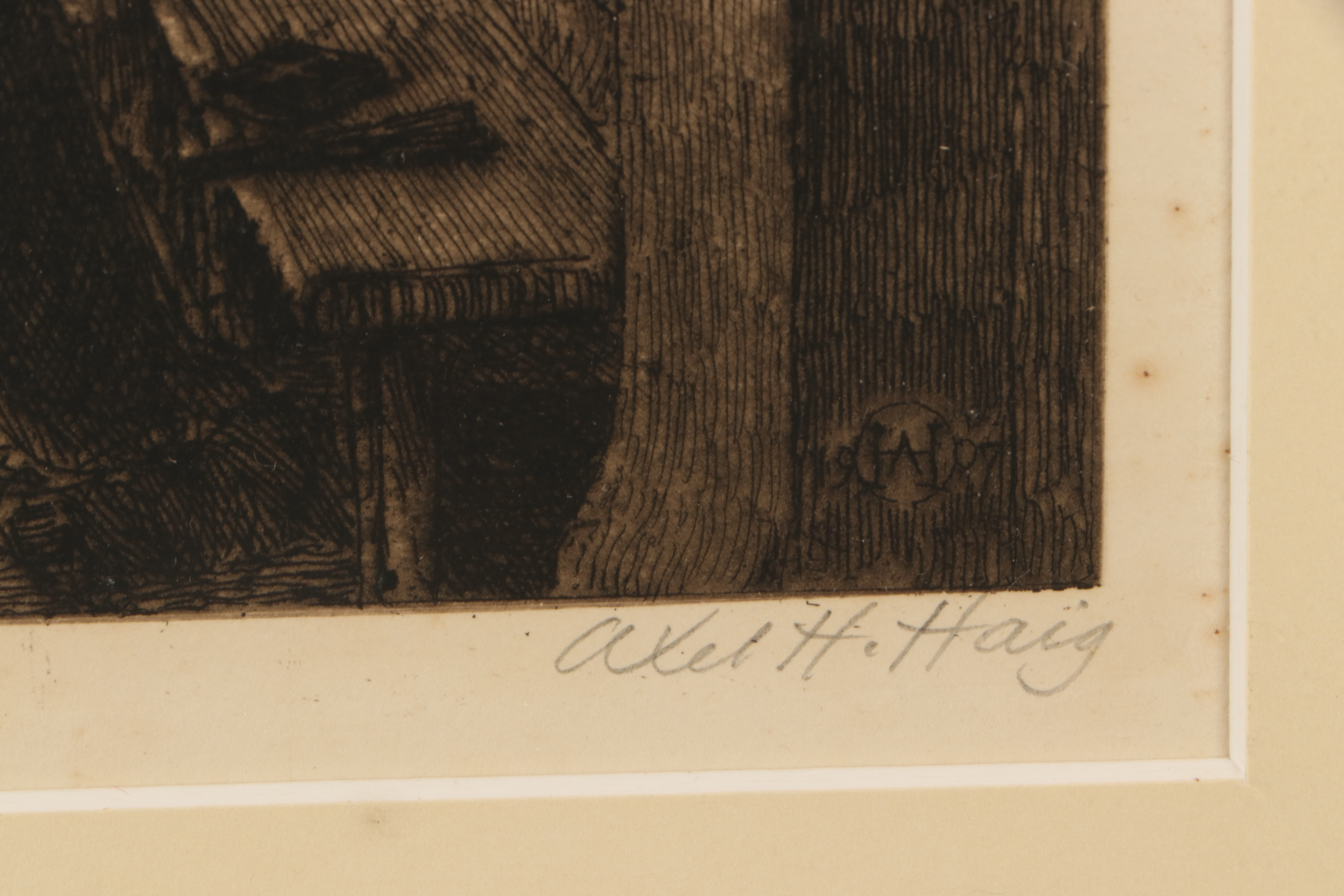 Axel Heman Haig Etching with Aquatint of Cathedral Interior