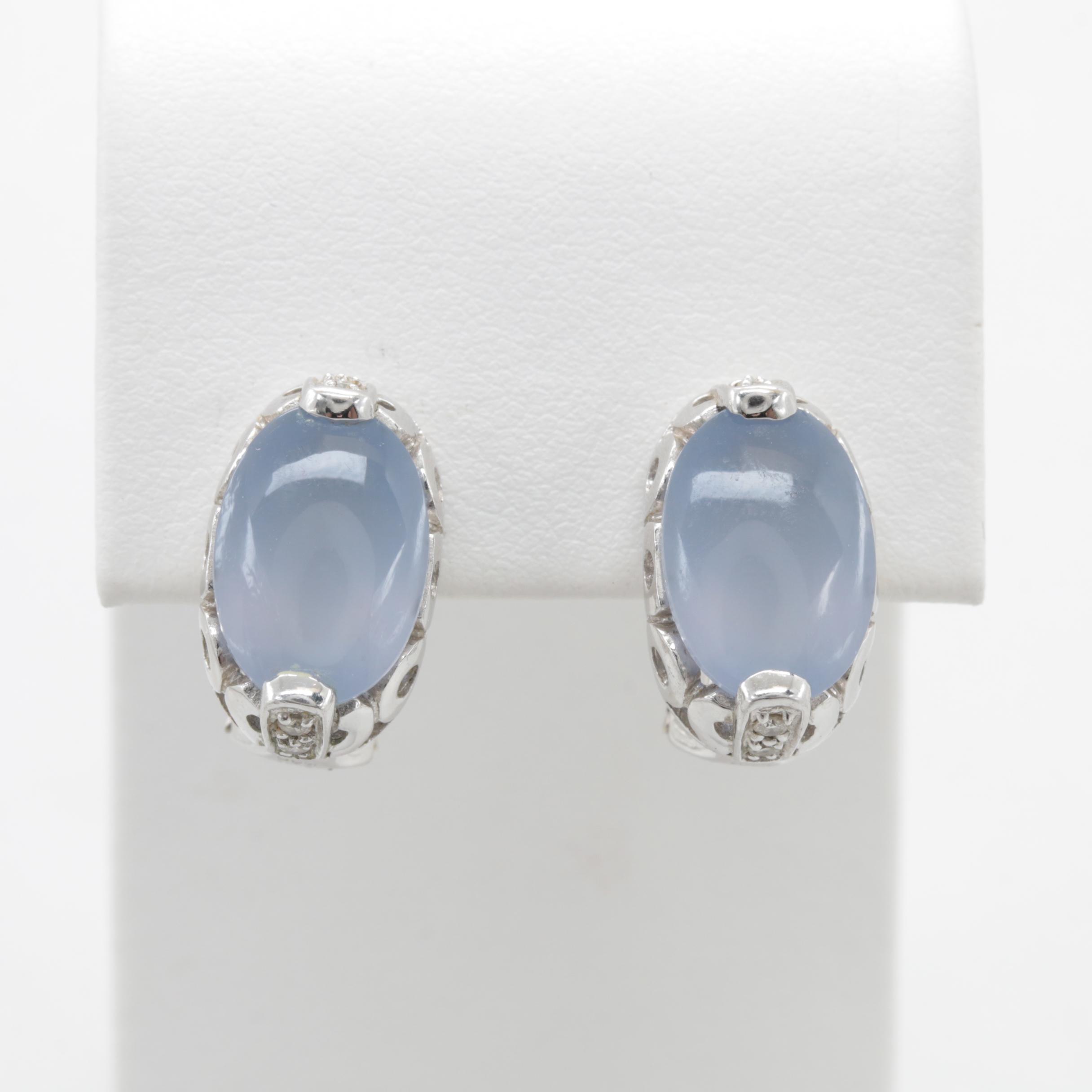 14K White Gold Chalcedony and Diamond Earrings