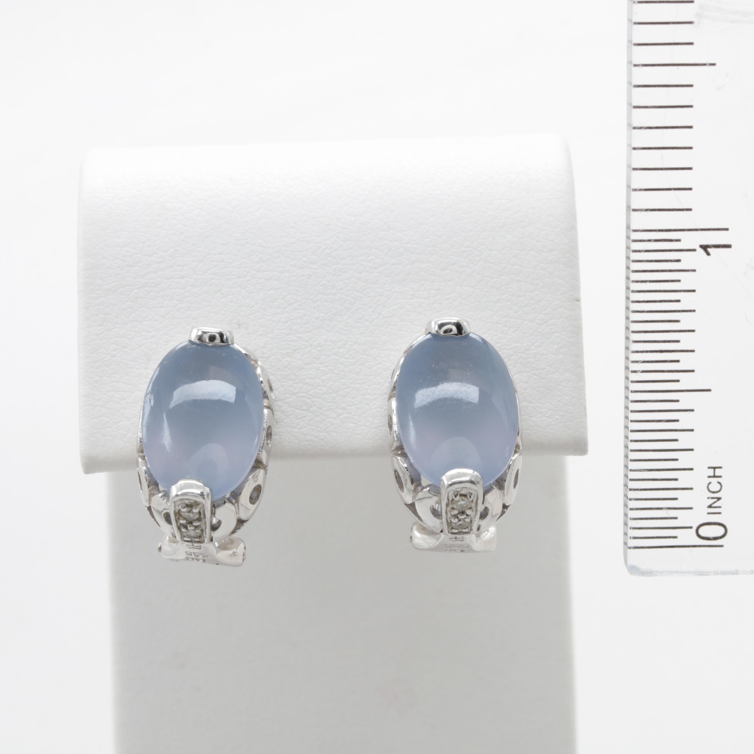 14K White Gold Chalcedony and Diamond Earrings