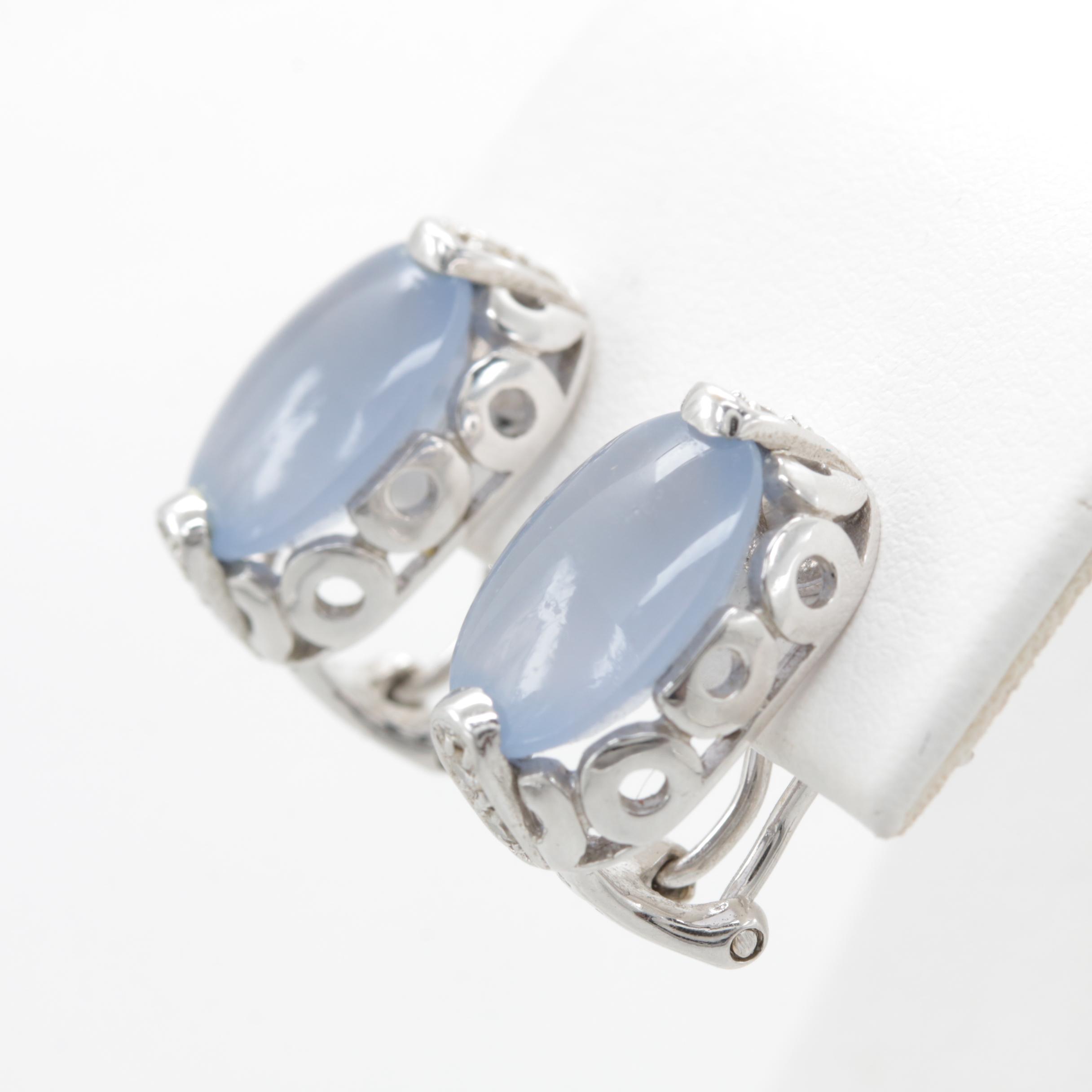 14K White Gold Chalcedony and Diamond Earrings