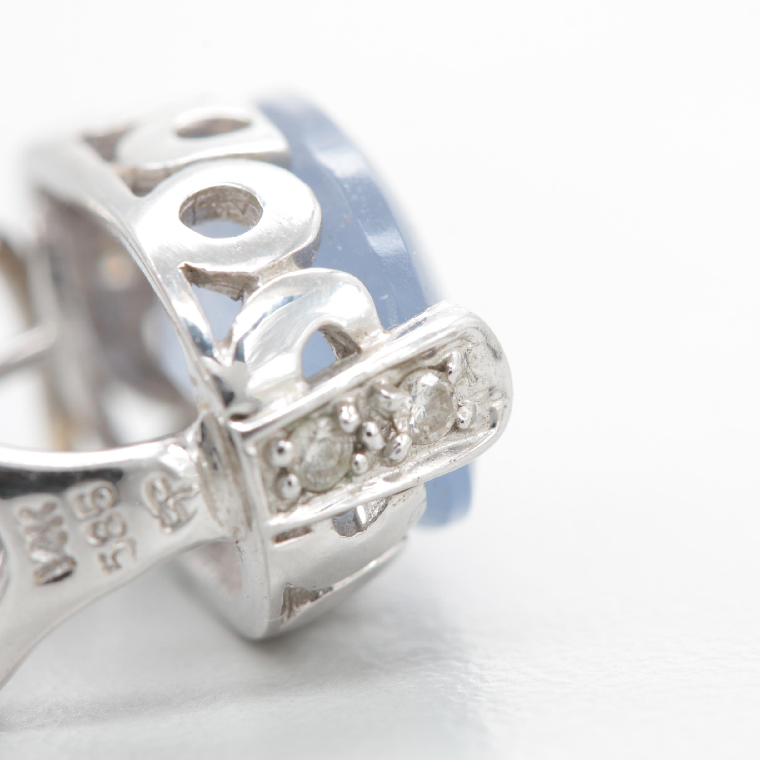 14K White Gold Chalcedony and Diamond Earrings