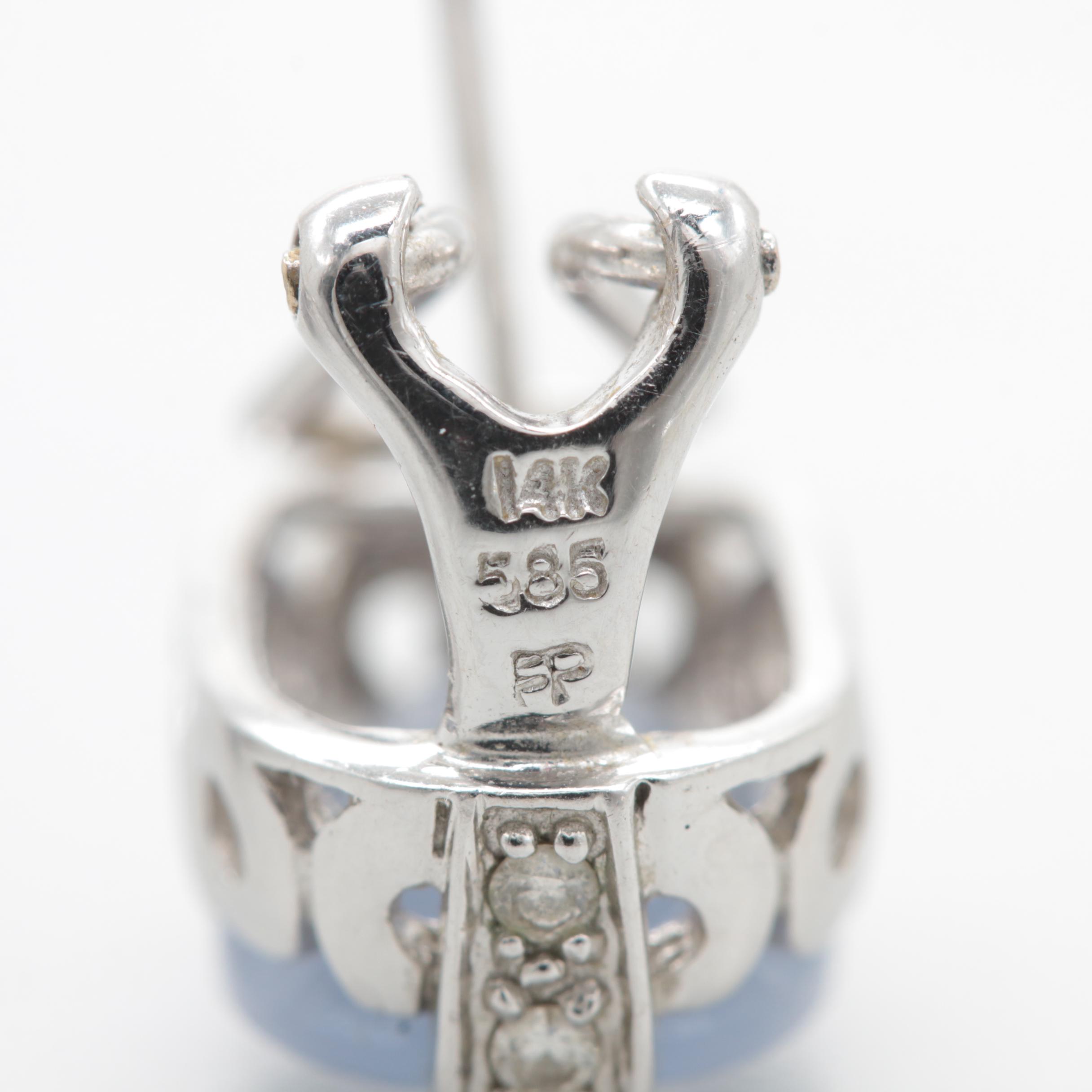 14K White Gold Chalcedony and Diamond Earrings