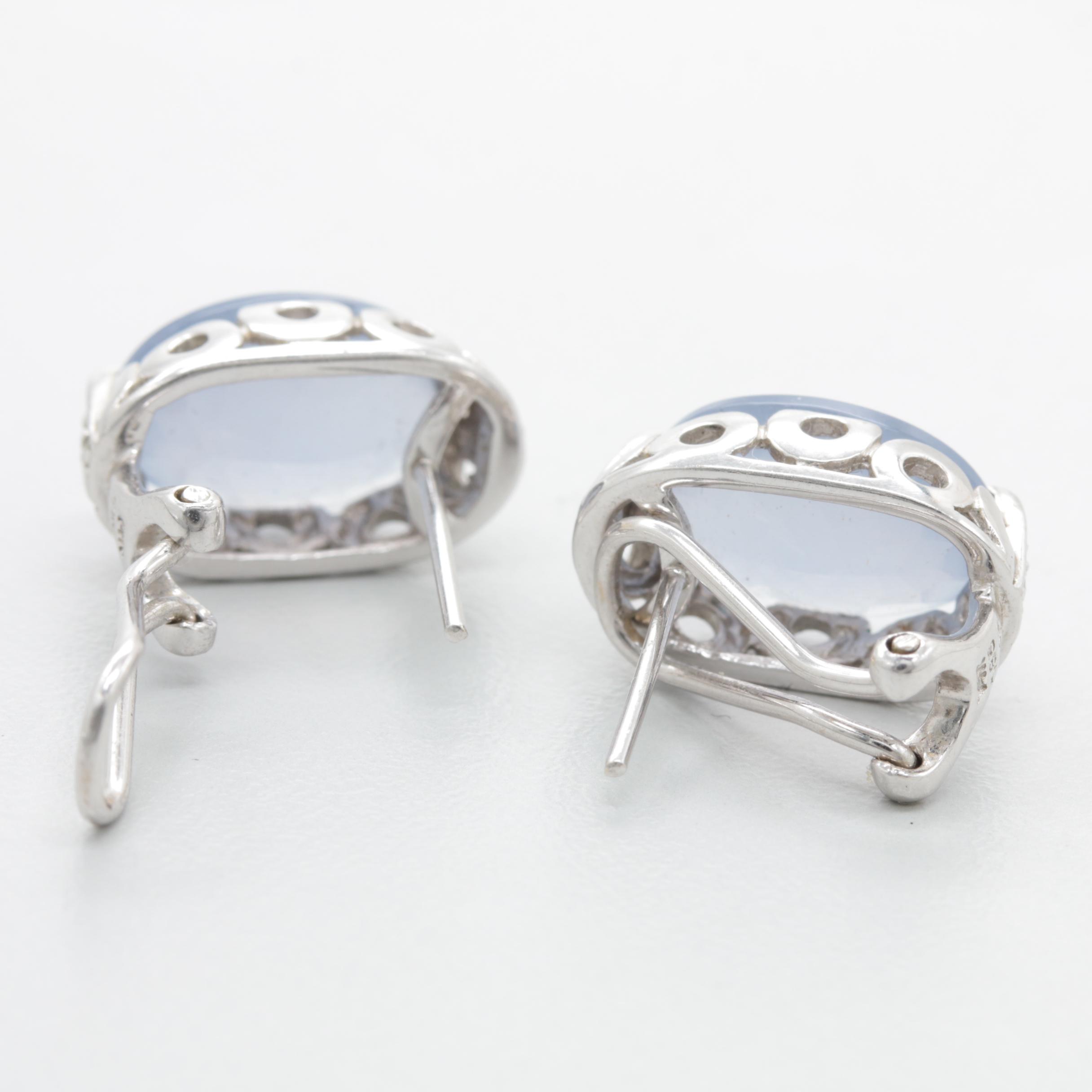 14K White Gold Chalcedony and Diamond Earrings