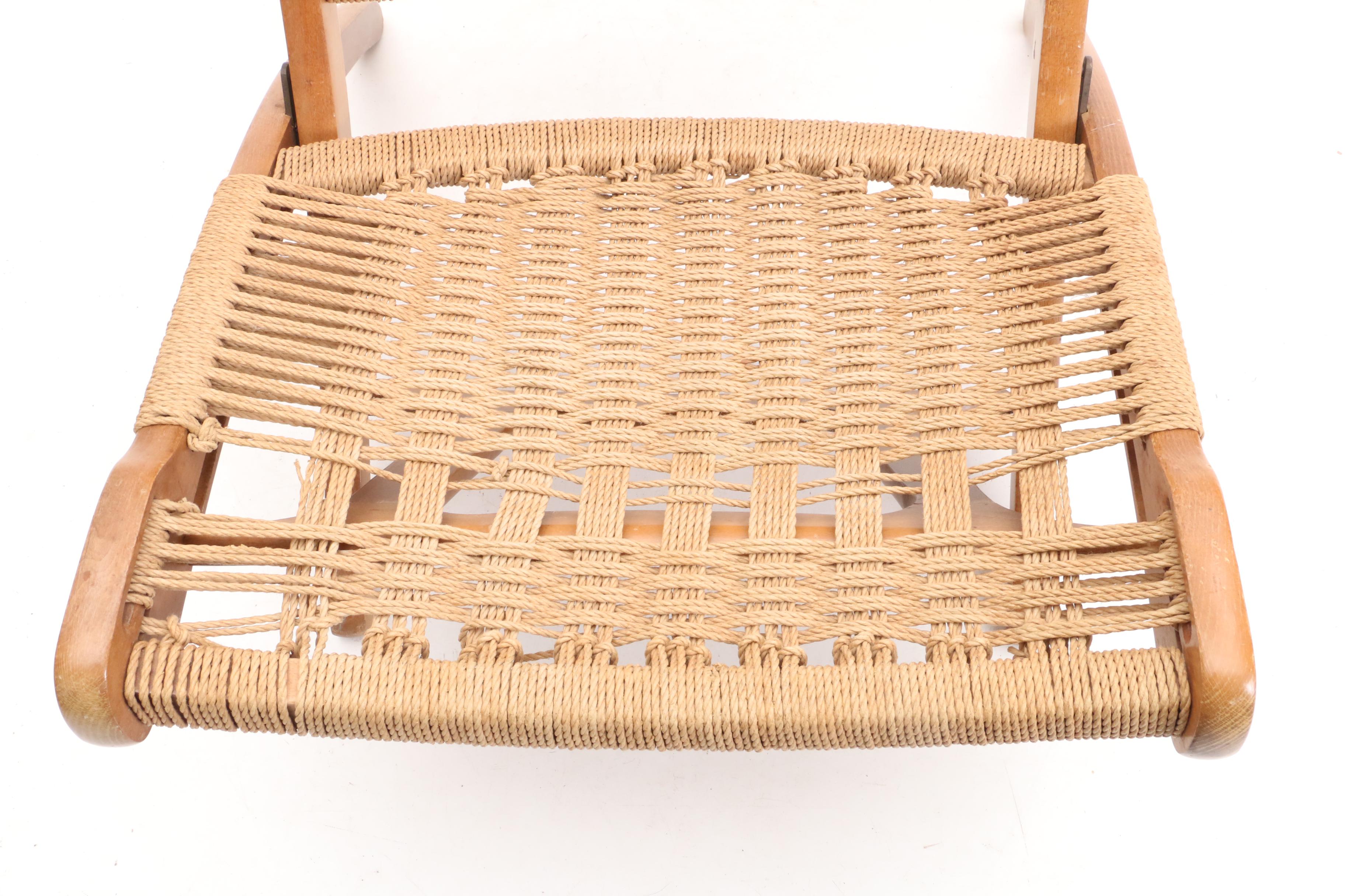 Mid Century Modern Folding Woven Rope Chair in the Style of Hans Wegner
