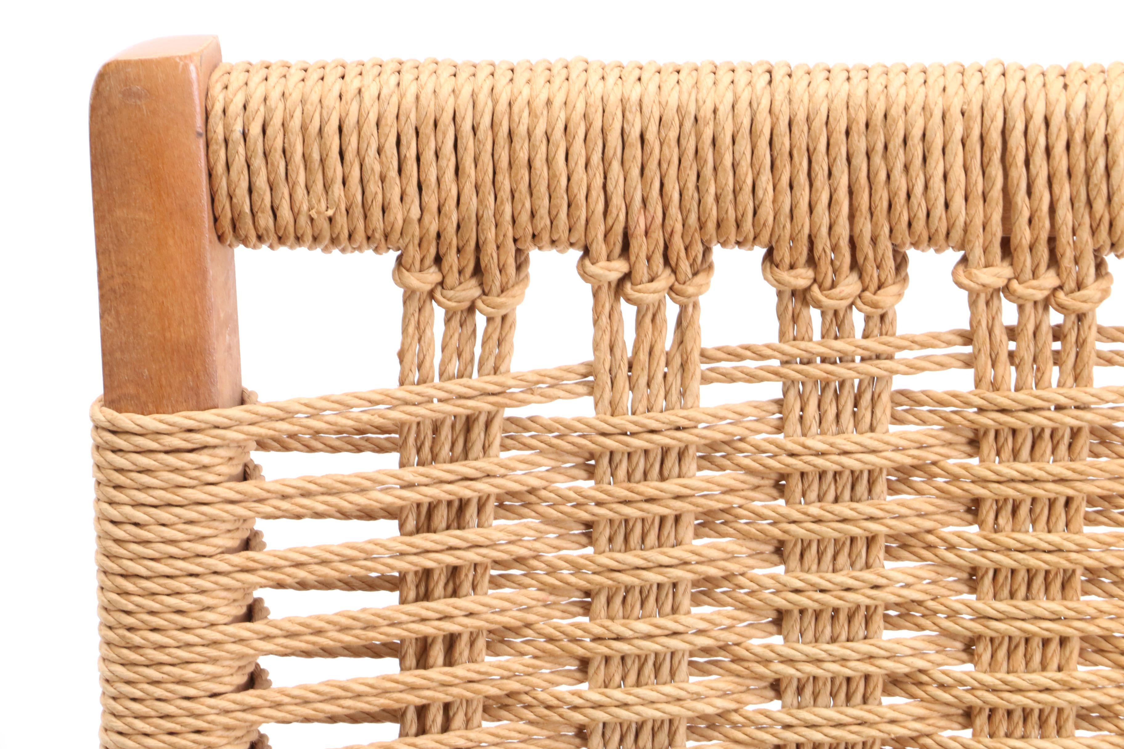 Mid Century Modern Folding Woven Rope Chair in the Style of Hans Wegner