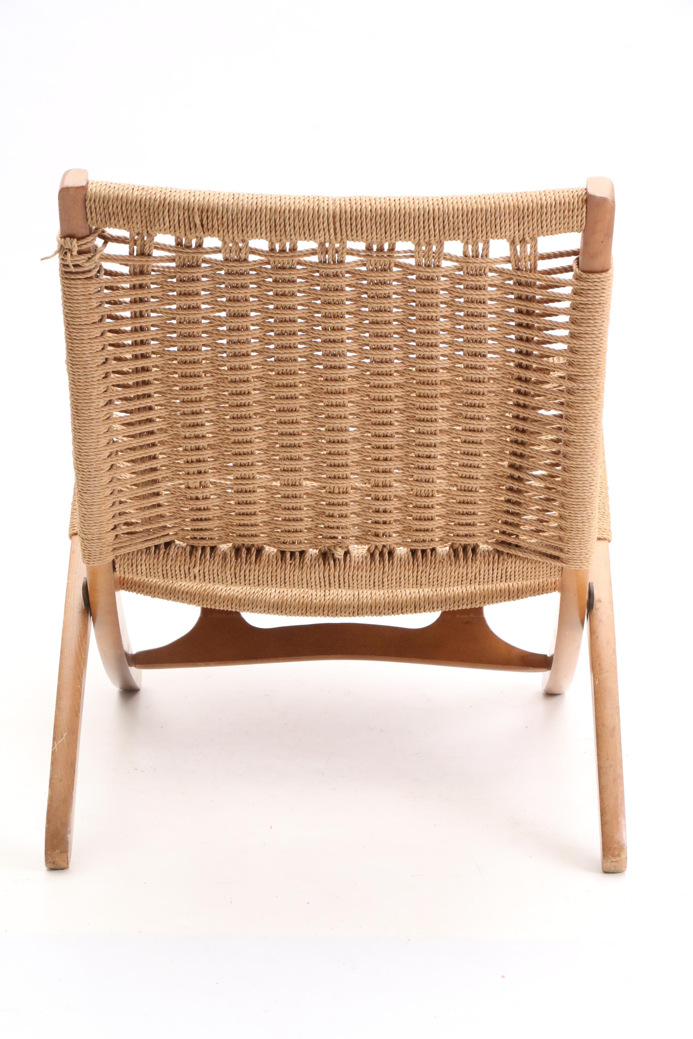 Mid Century Modern Folding Woven Rope Chair in the Style of Hans Wegner