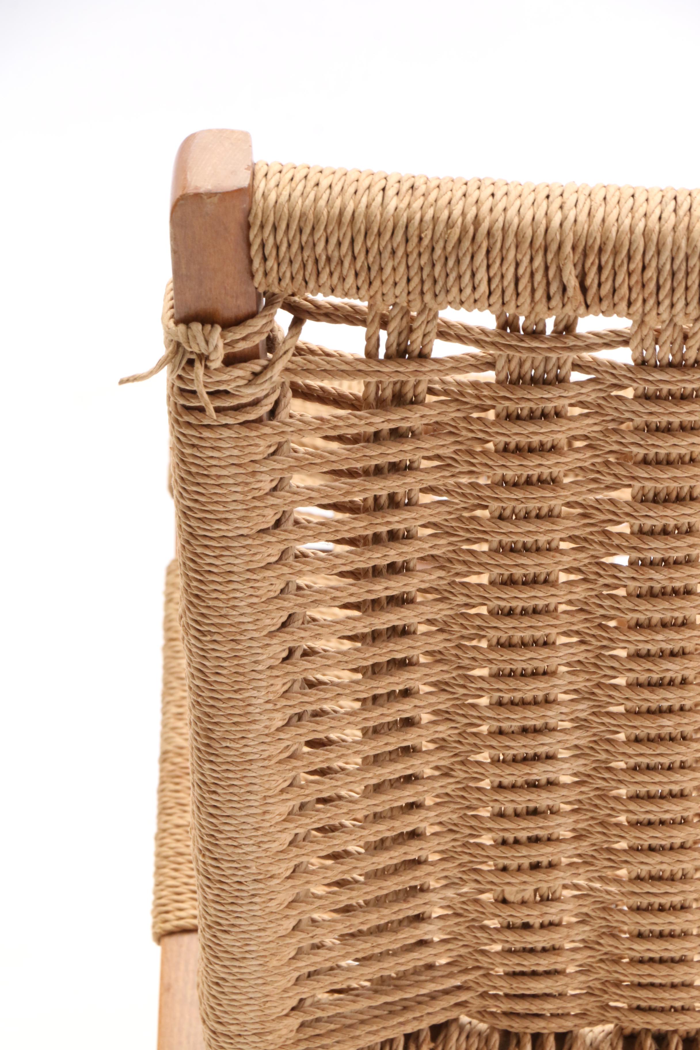 Mid Century Modern Folding Woven Rope Chair in the Style of Hans Wegner