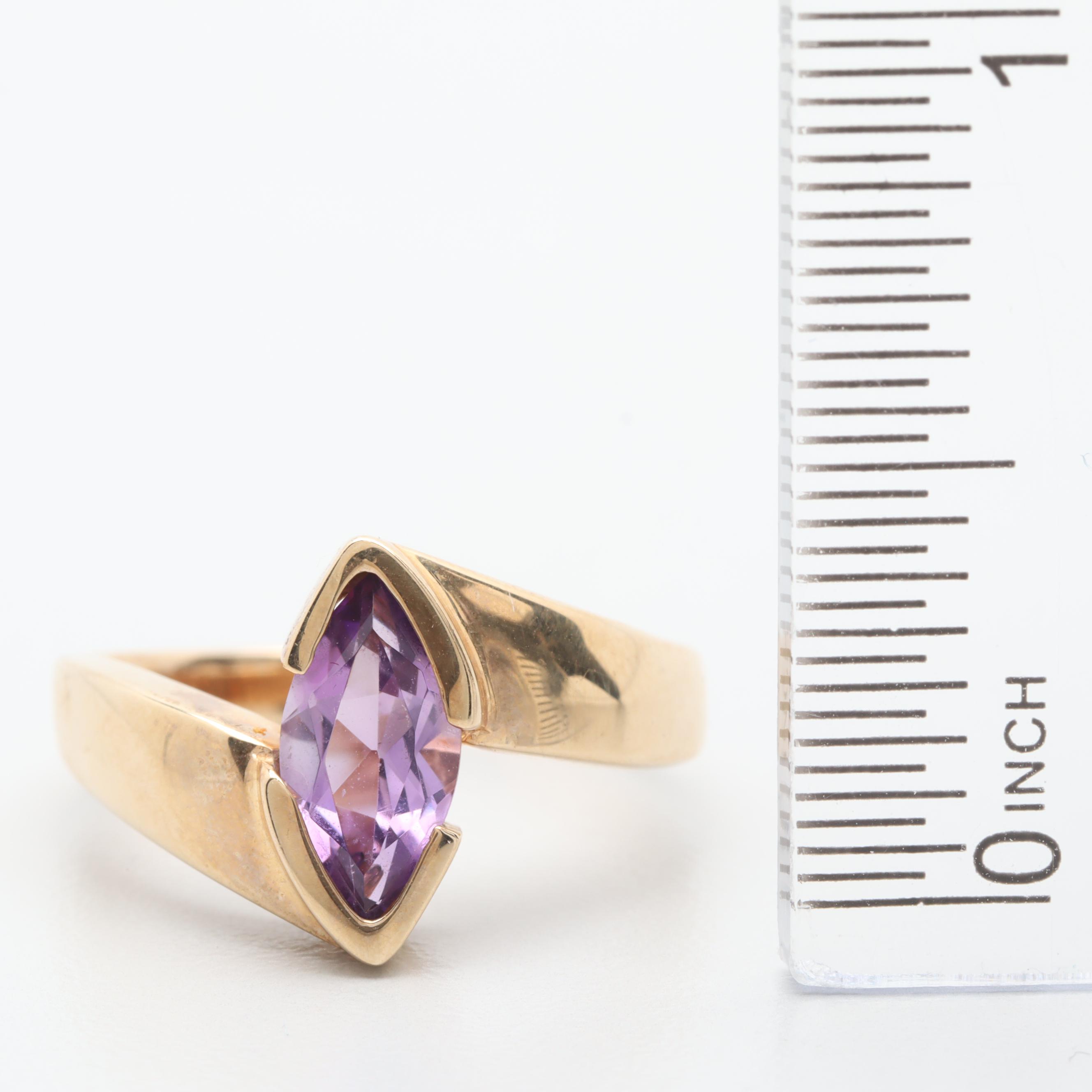 10K Yellow Gold Amethyst Bypass Ring