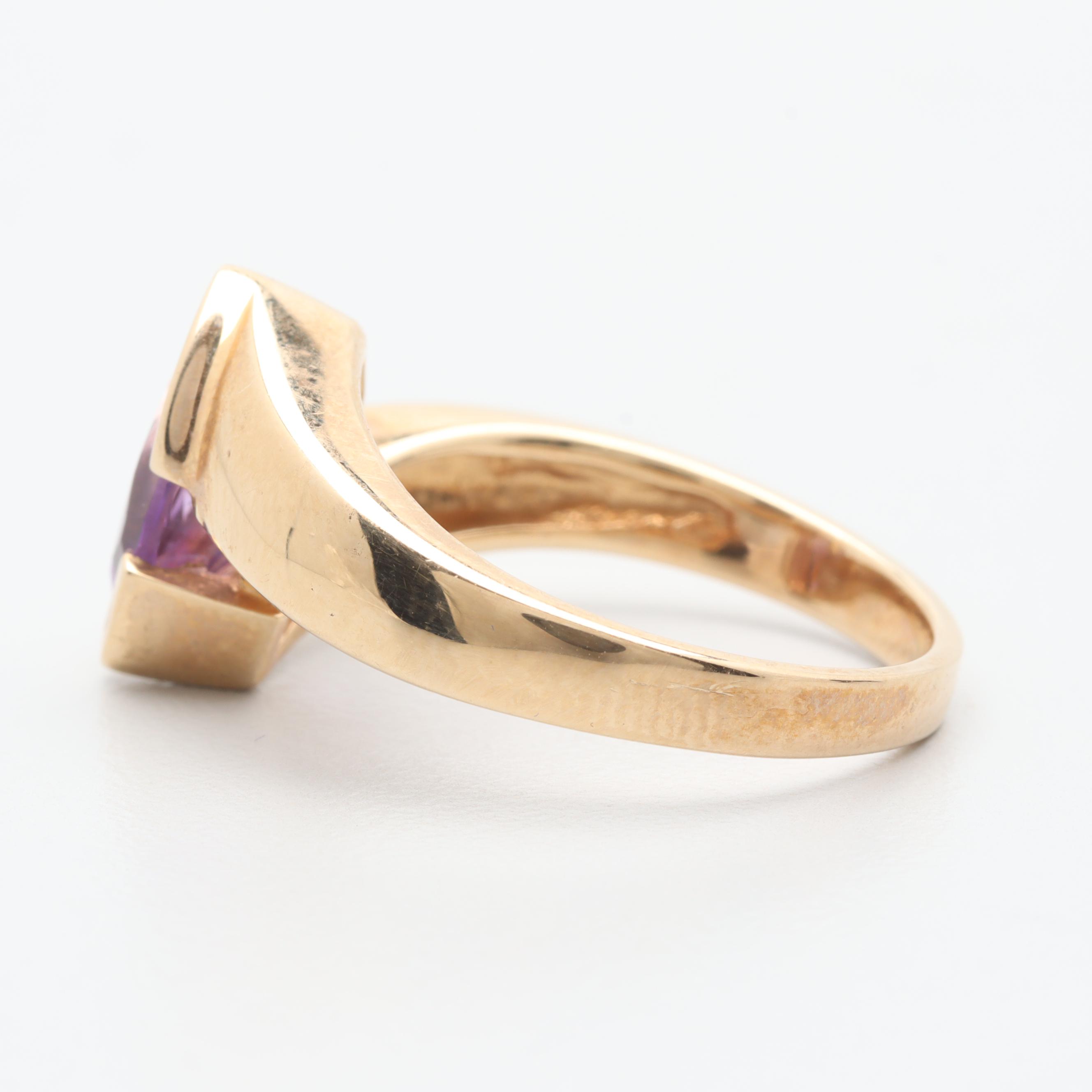 10K Yellow Gold Amethyst Bypass Ring