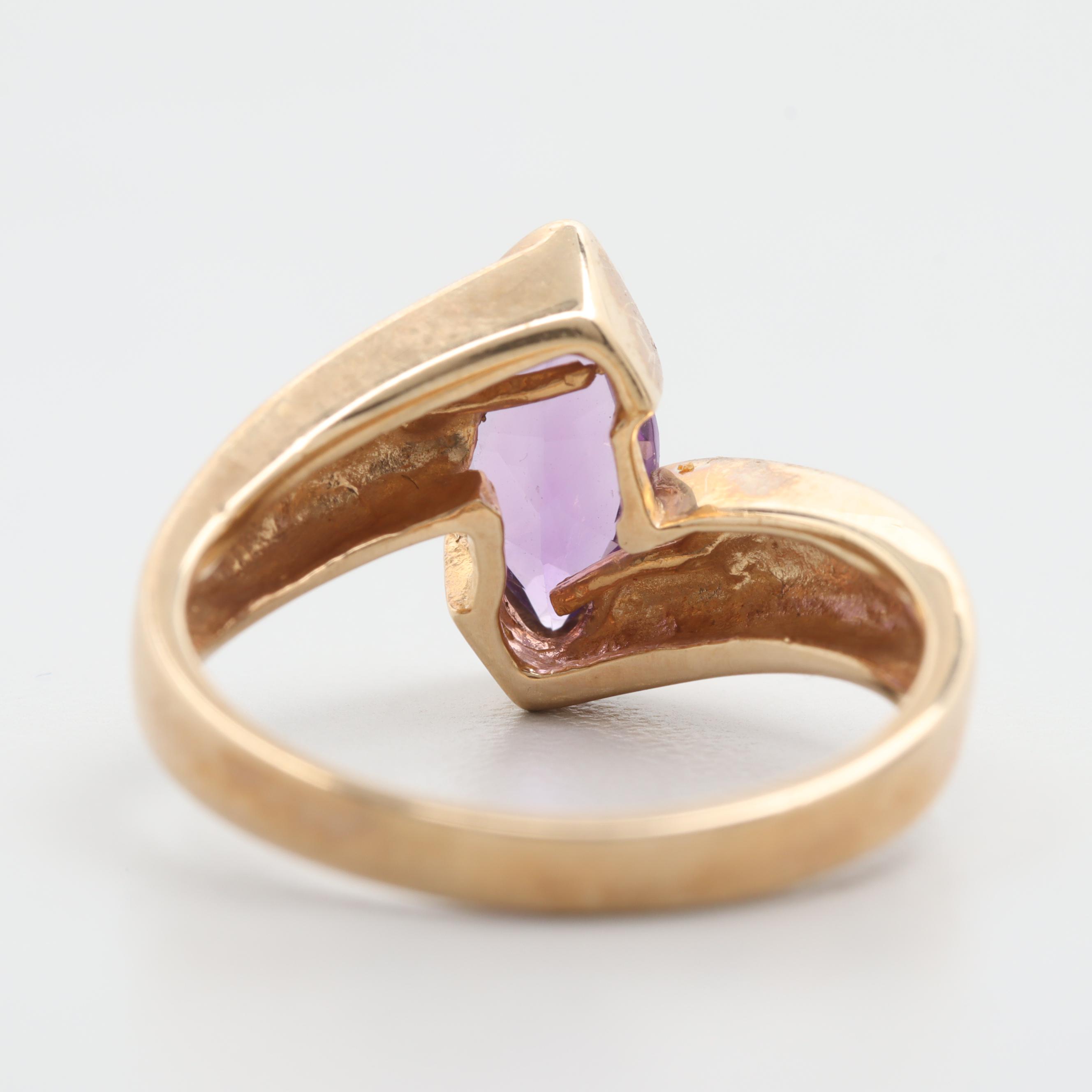 10K Yellow Gold Amethyst Bypass Ring