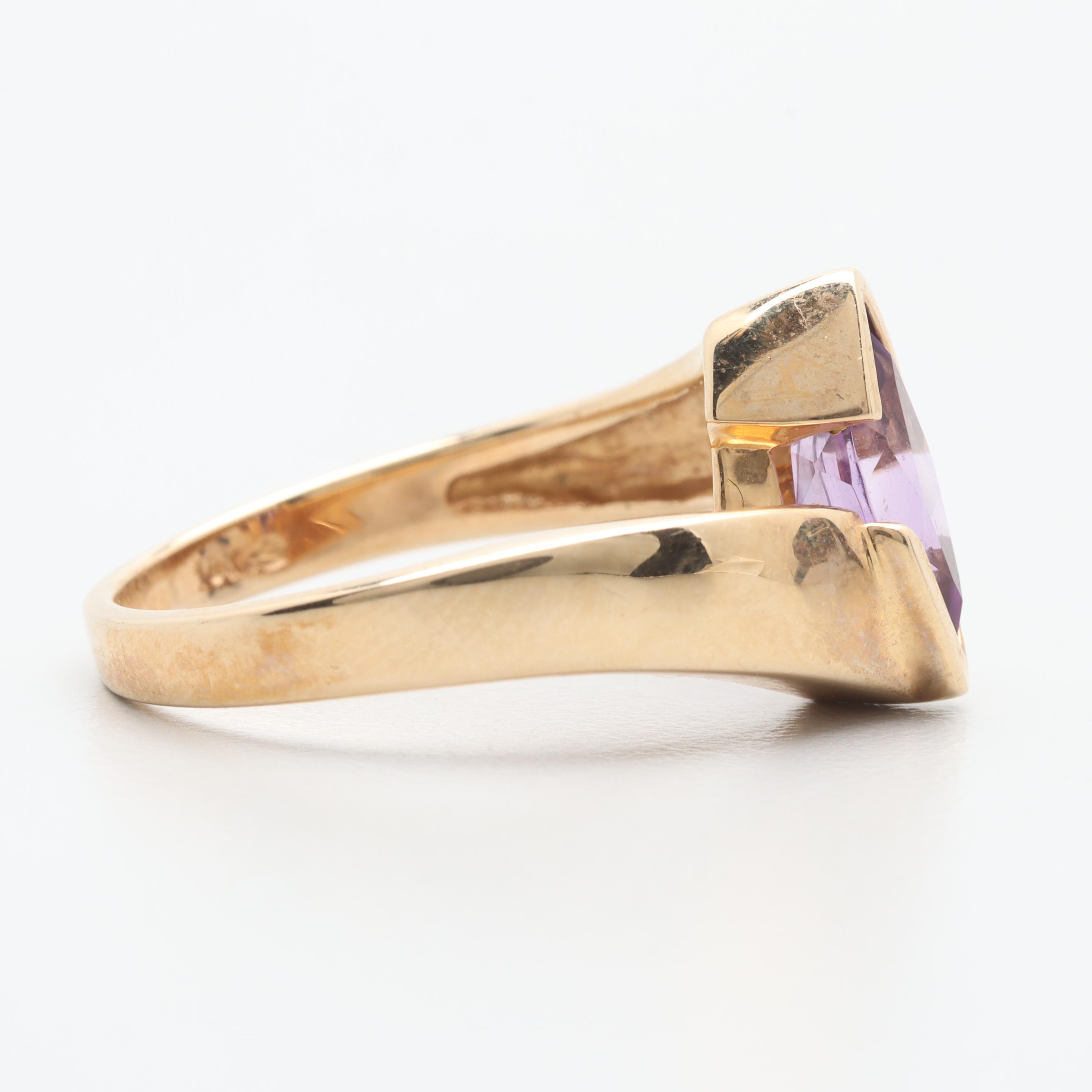 10K Yellow Gold Amethyst Bypass Ring
