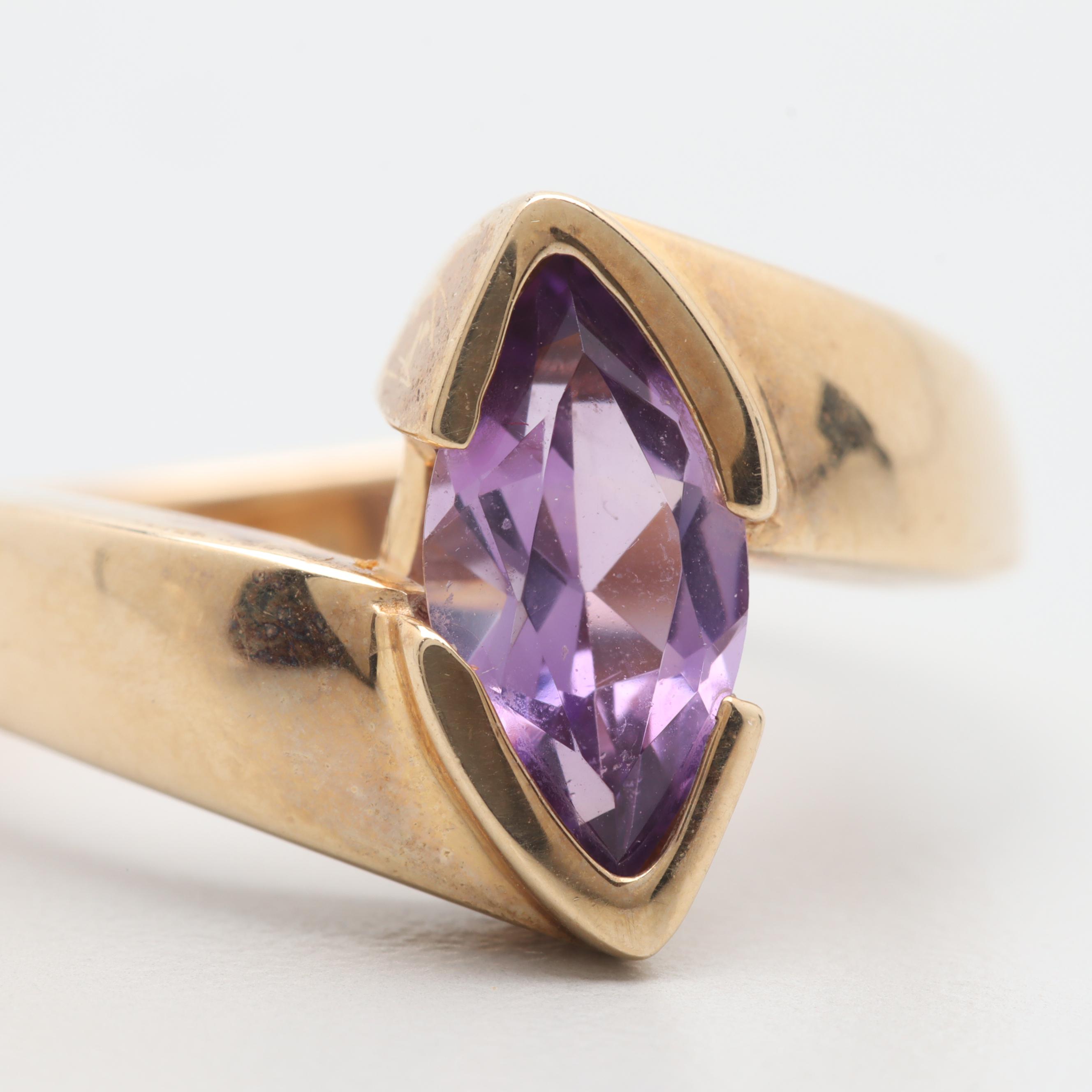 10K Yellow Gold Amethyst Bypass Ring