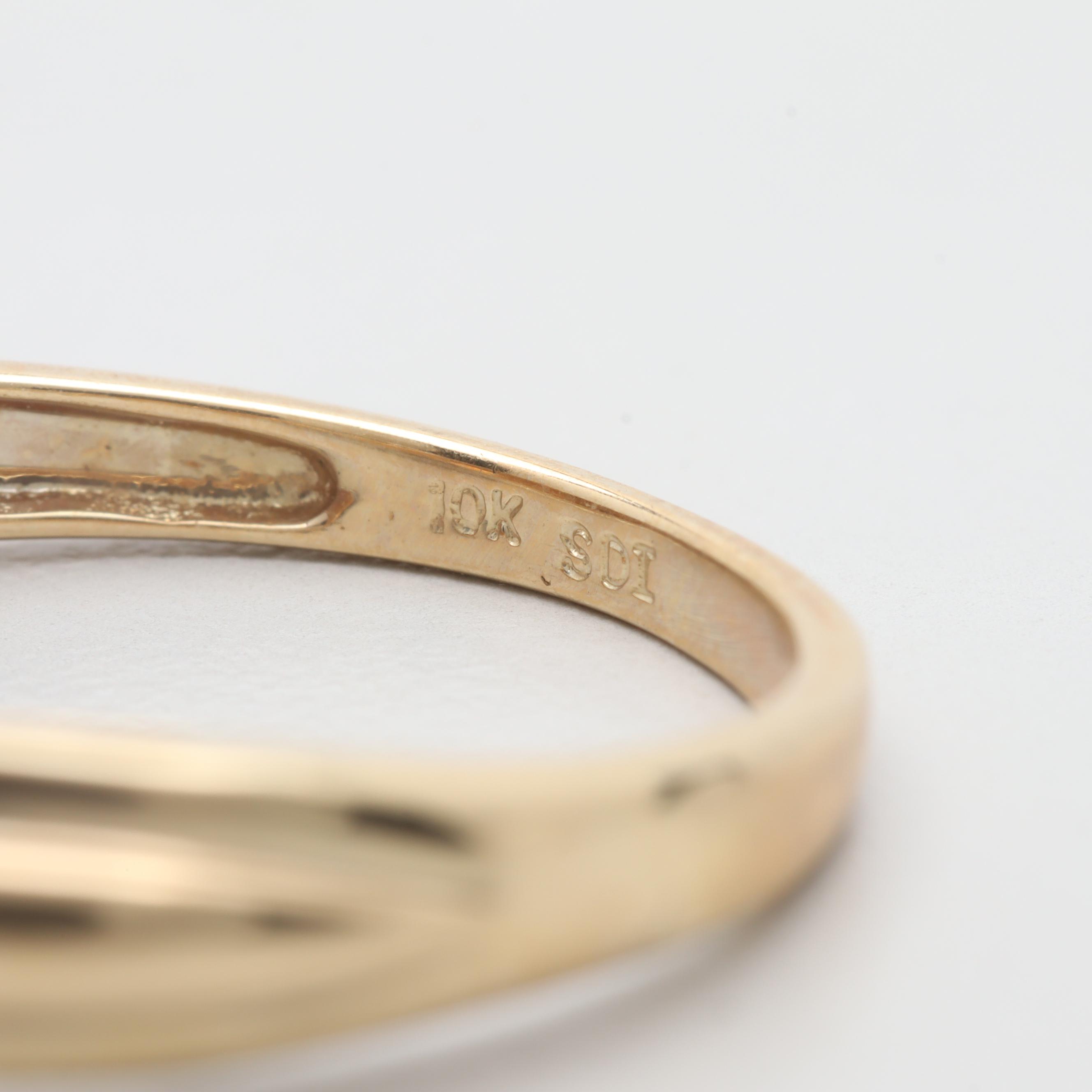 10K Yellow Gold Emerald and Diamond Floral Motif Ring