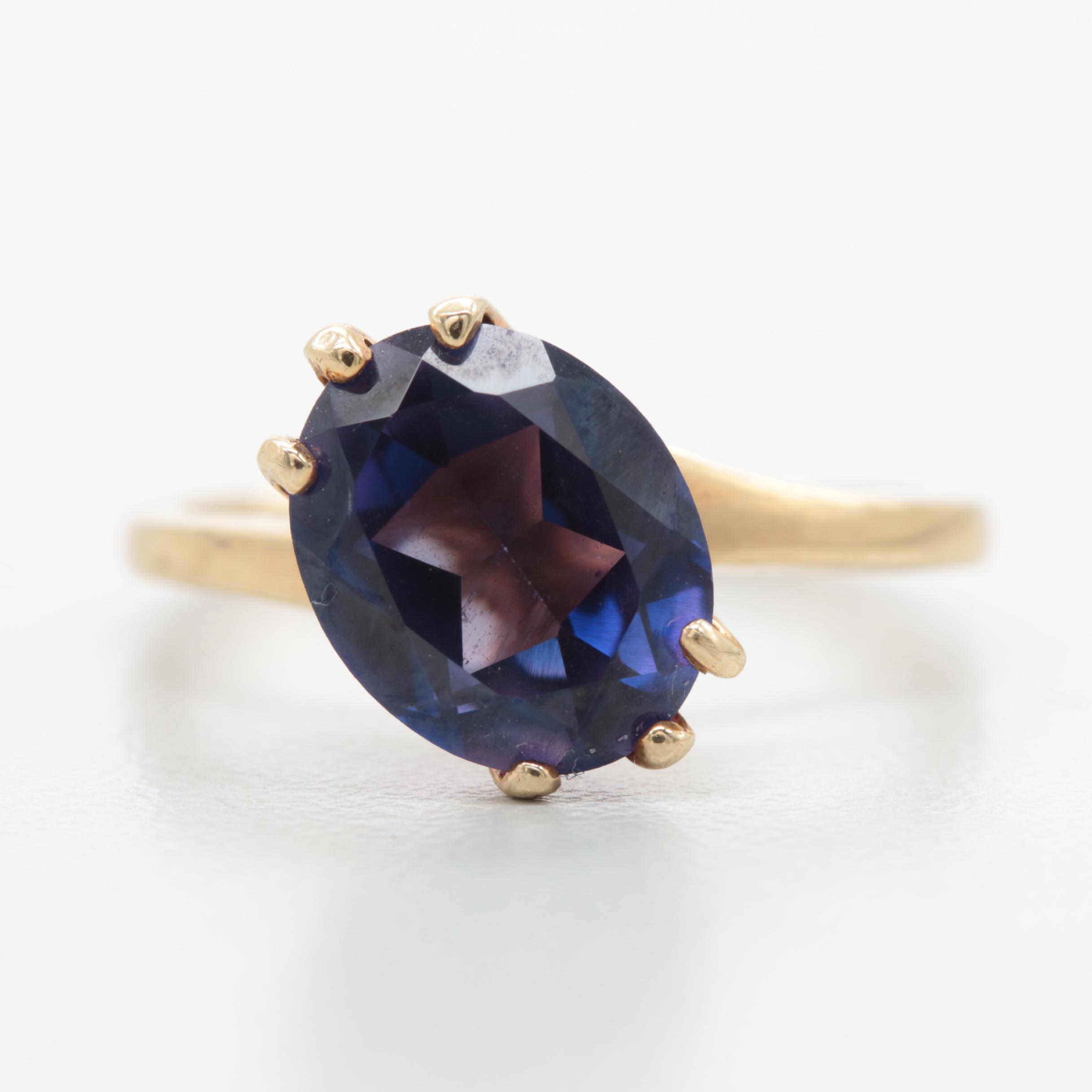 10K Yellow Gold Synthetic Color Change Sapphire Ring