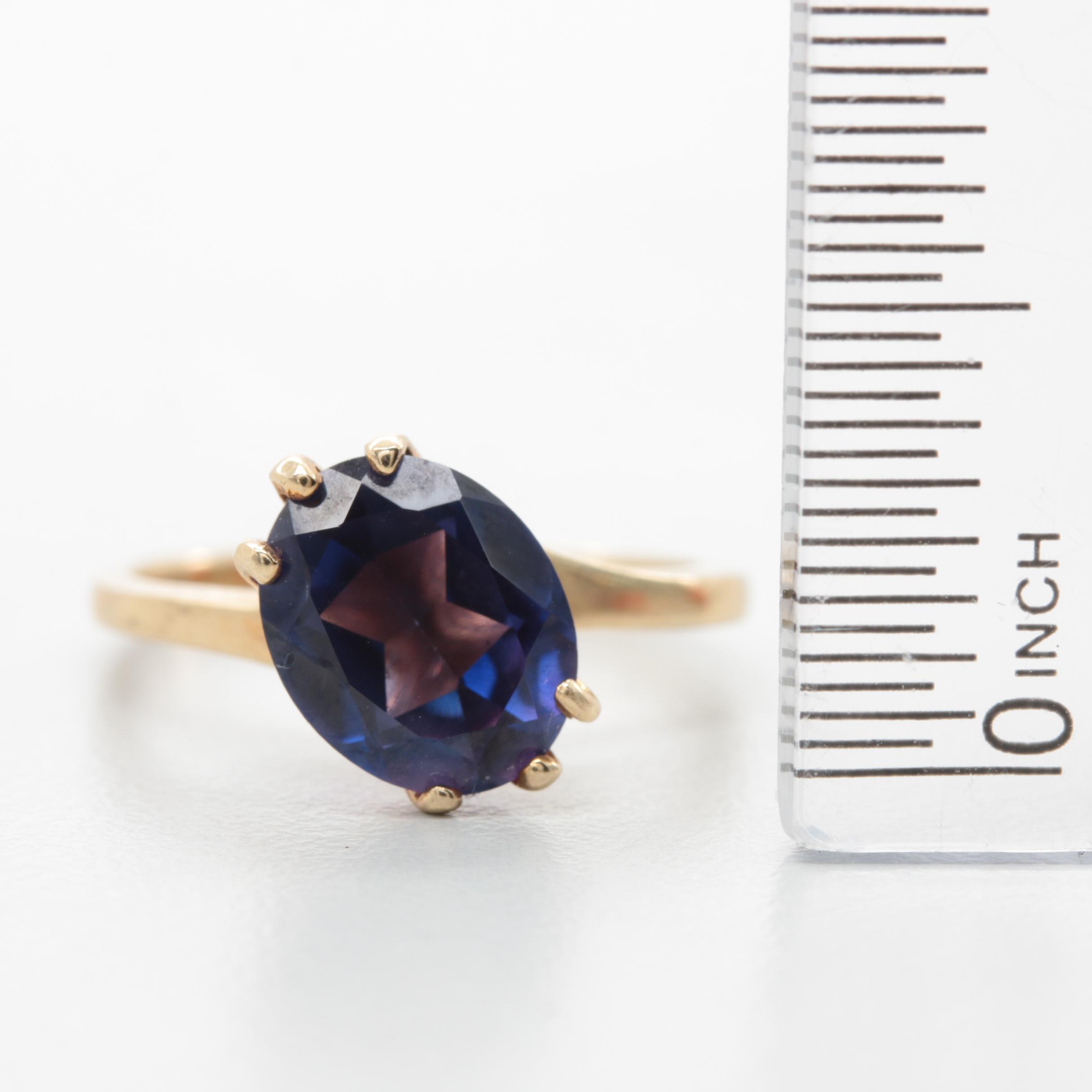 10K Yellow Gold Synthetic Color Change Sapphire Ring