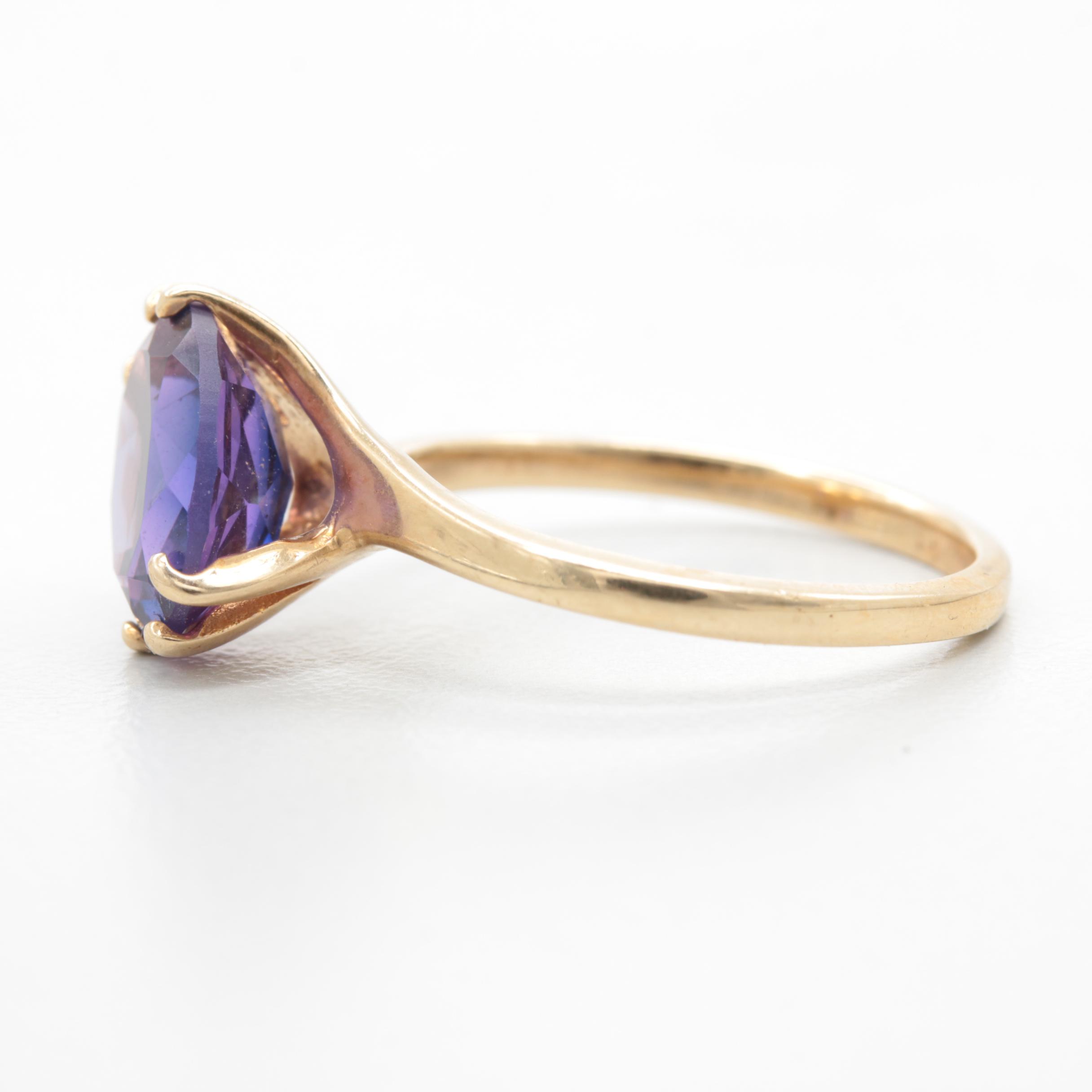 10K Yellow Gold Synthetic Color Change Sapphire Ring