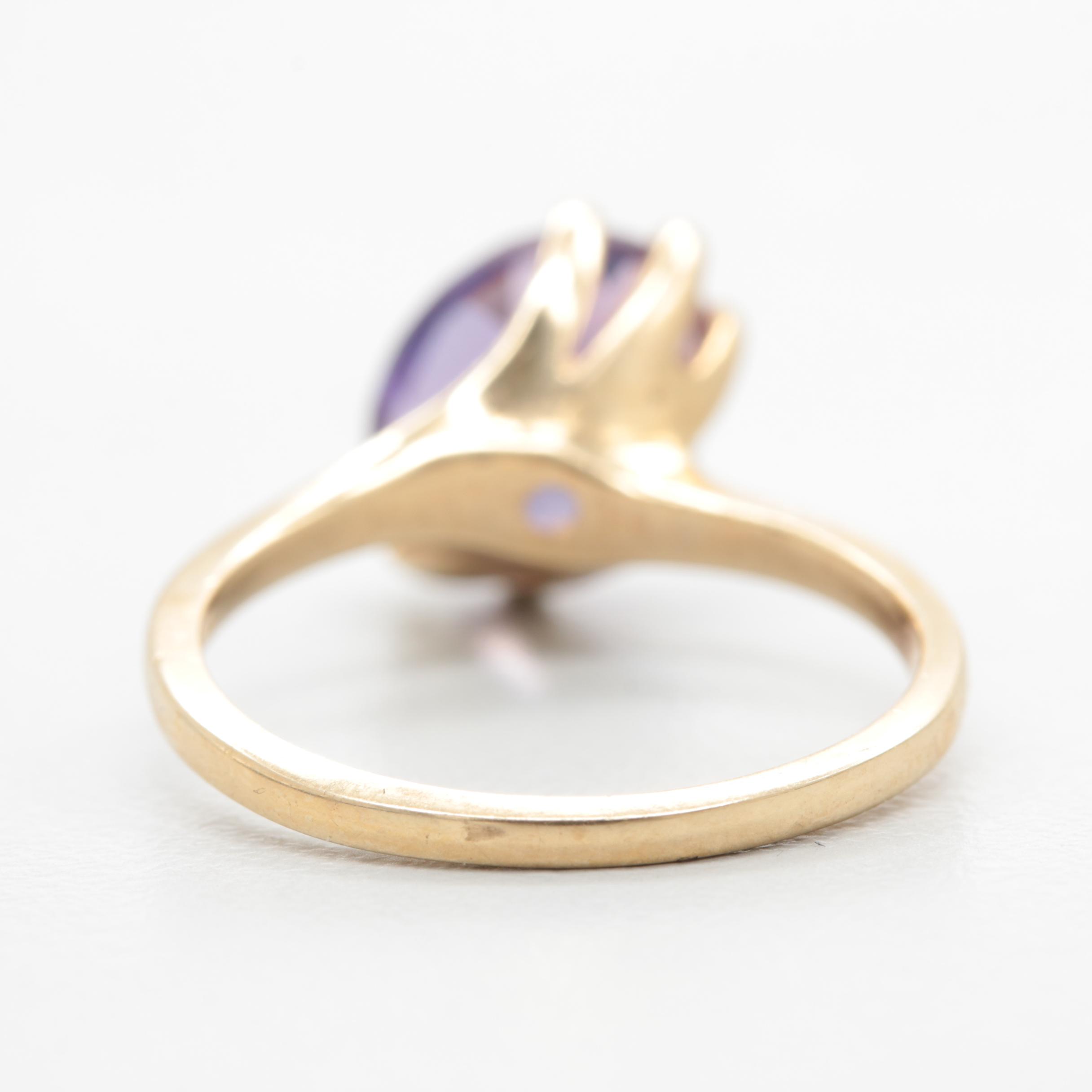 10K Yellow Gold Synthetic Color Change Sapphire Ring