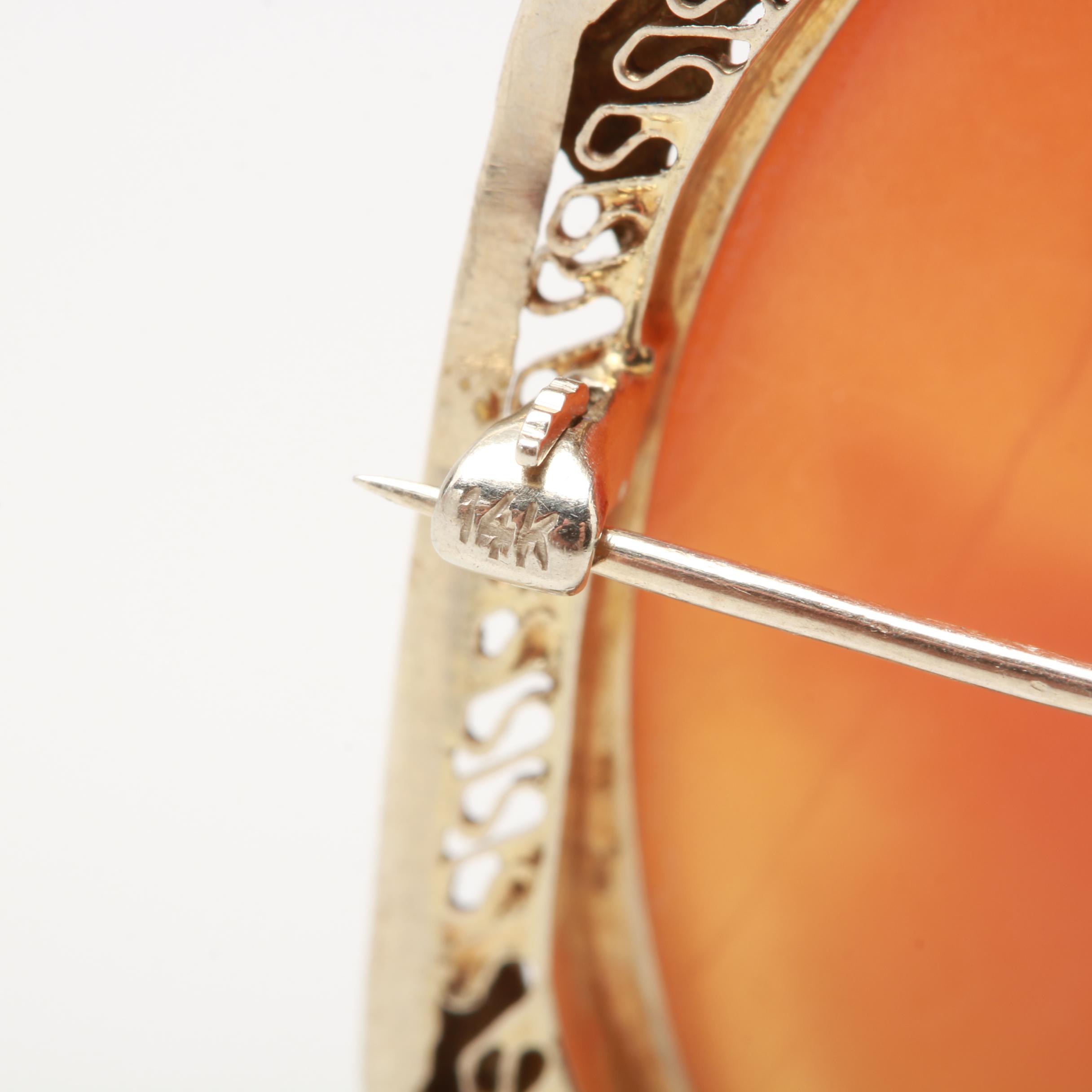 Vintage 14K Yellow Gold Diamond and Shell Cameo Converter Brooch