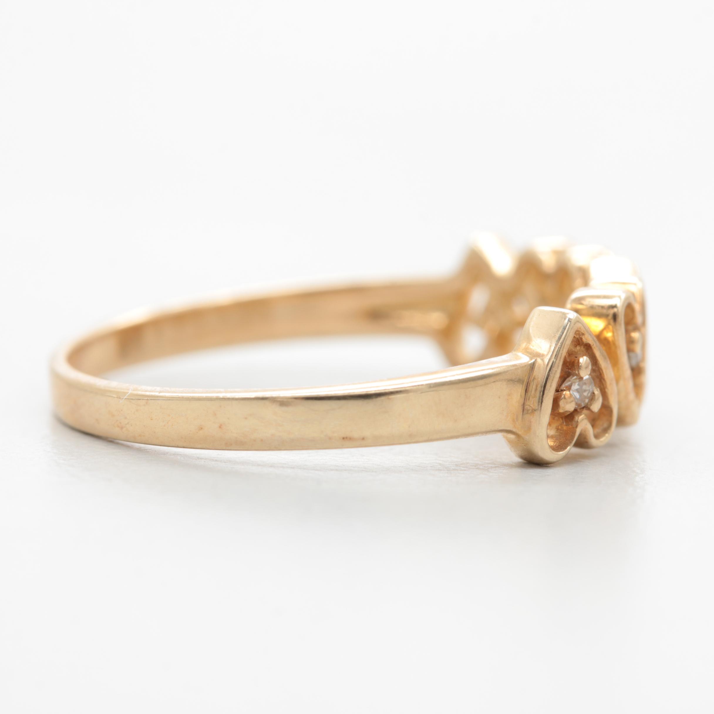 10K Yellow Gold Diamond Heart Ring