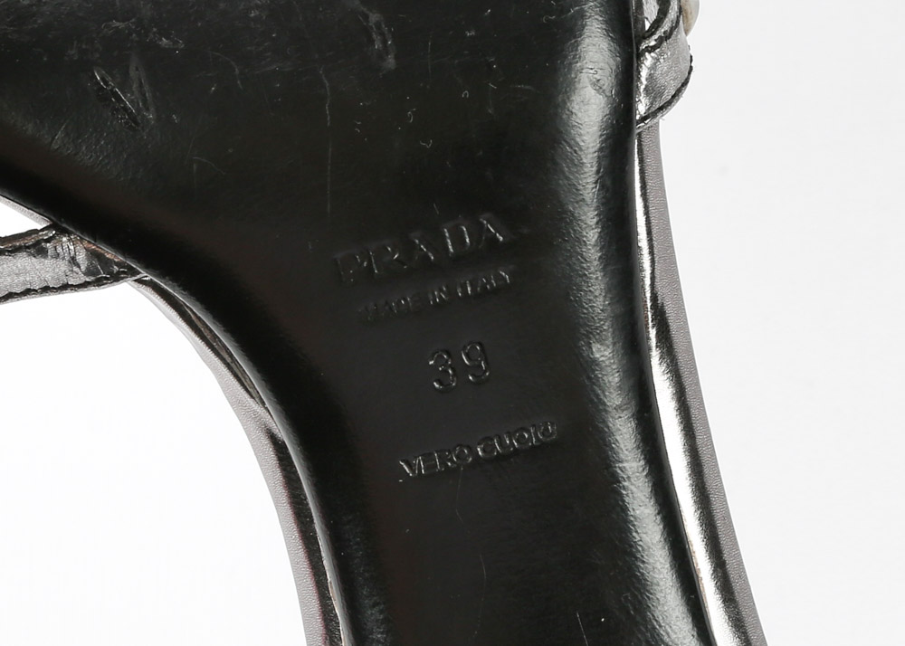 Prada Italian Leather Studded Kitten Heel Sandals