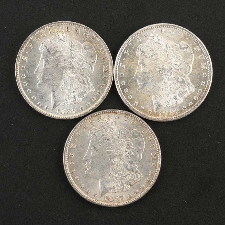 1880-S, 1885-O and 1887 Morgan Silver Dollars