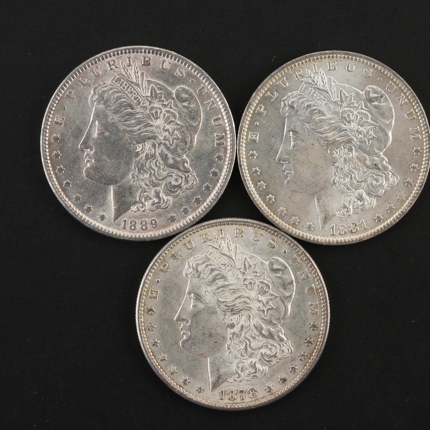 1878-S, 1881-O and 1889 Morgan Silver Dollars