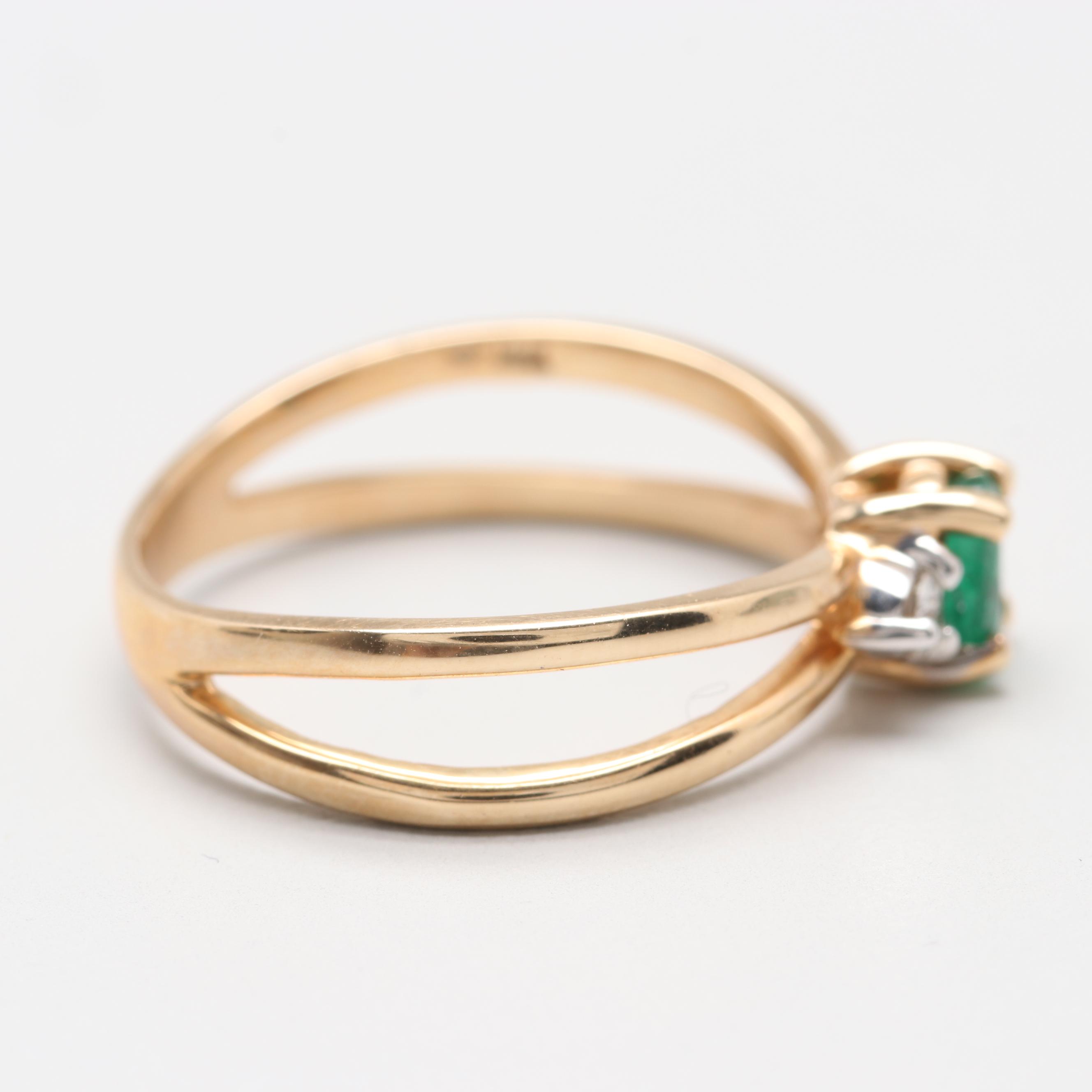 14K Yellow Gold Emerald and Diamond Ring