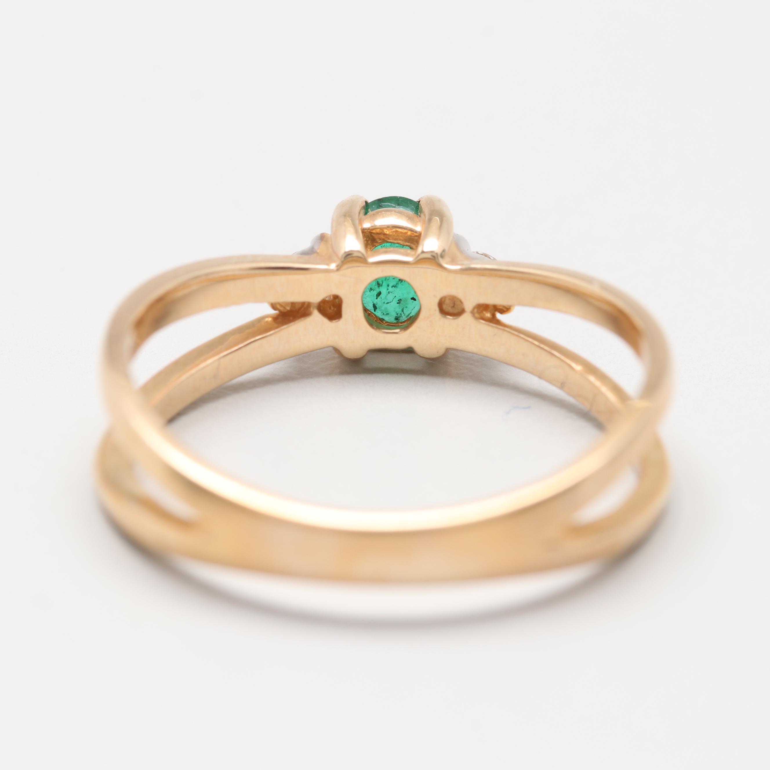 14K Yellow Gold Emerald and Diamond Ring