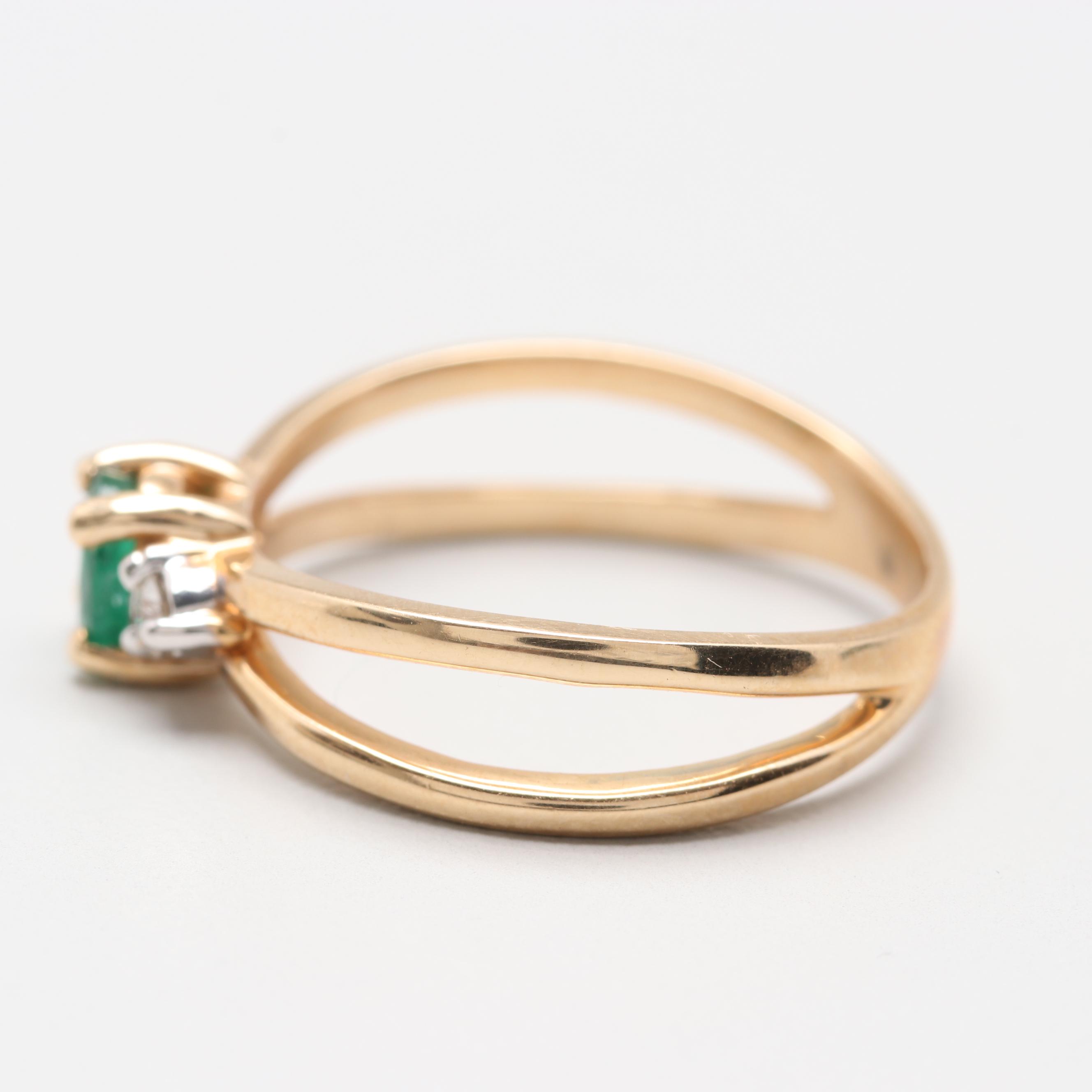 14K Yellow Gold Emerald and Diamond Ring