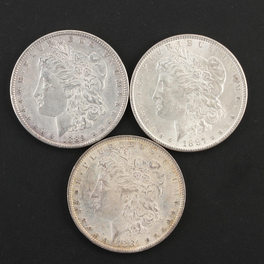 1881-O, 1887 and 1889 Morgan Silver Dollars