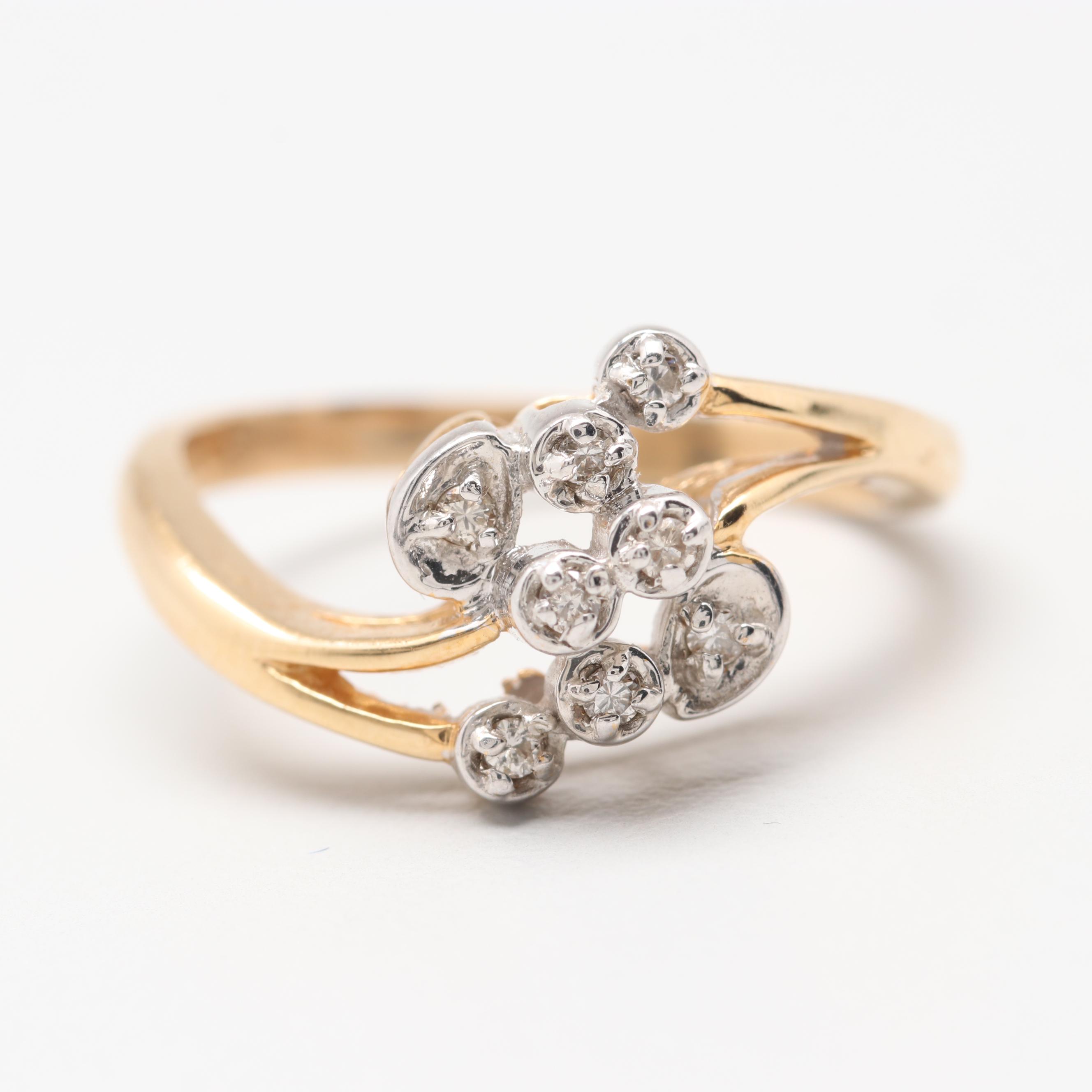 14K Yellow and White Gold Openwork Diamond Ring