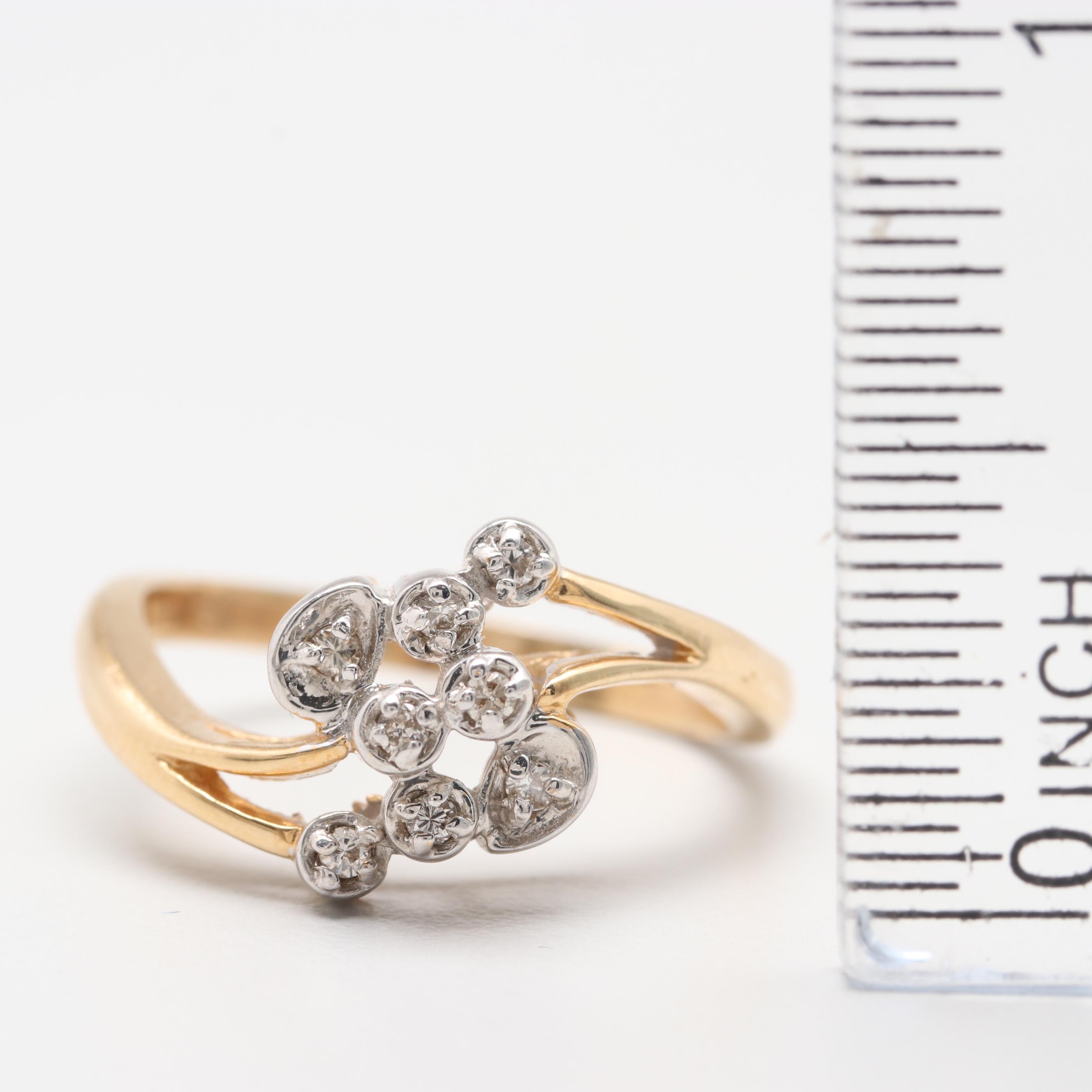 14K Yellow and White Gold Openwork Diamond Ring