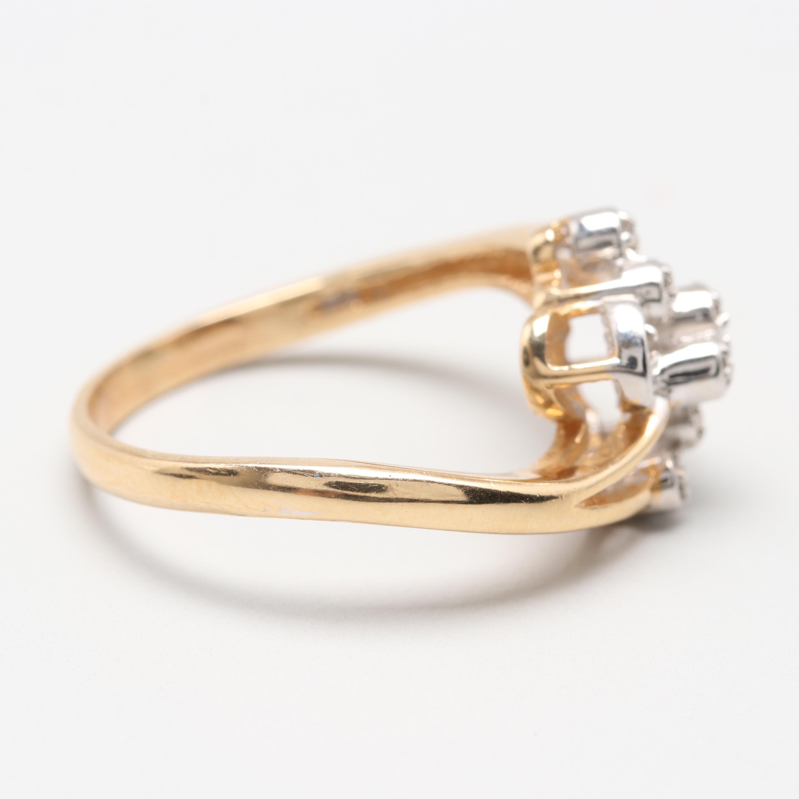 14K Yellow and White Gold Openwork Diamond Ring