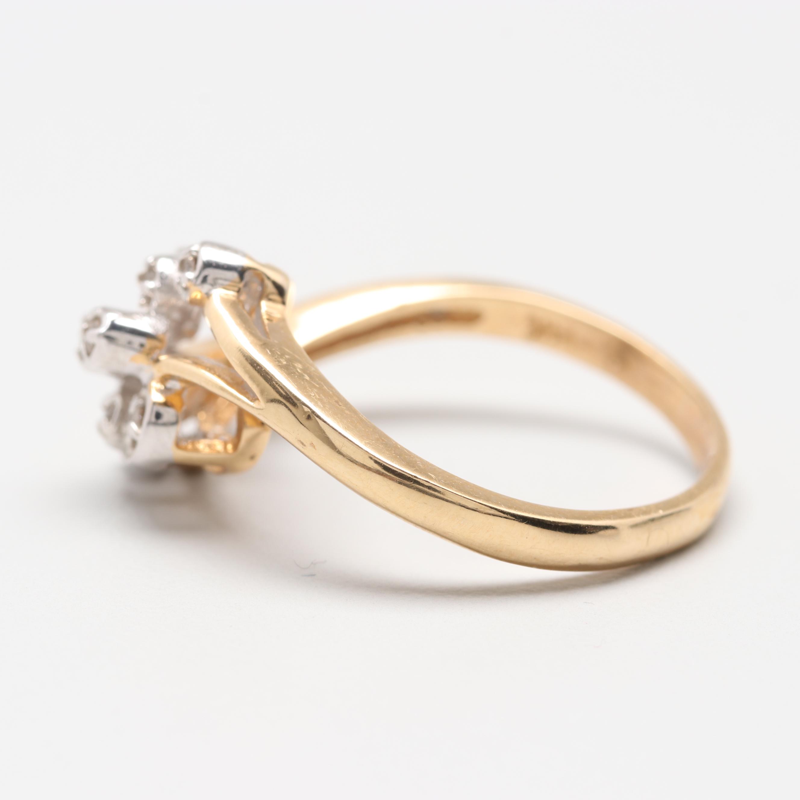 14K Yellow and White Gold Openwork Diamond Ring