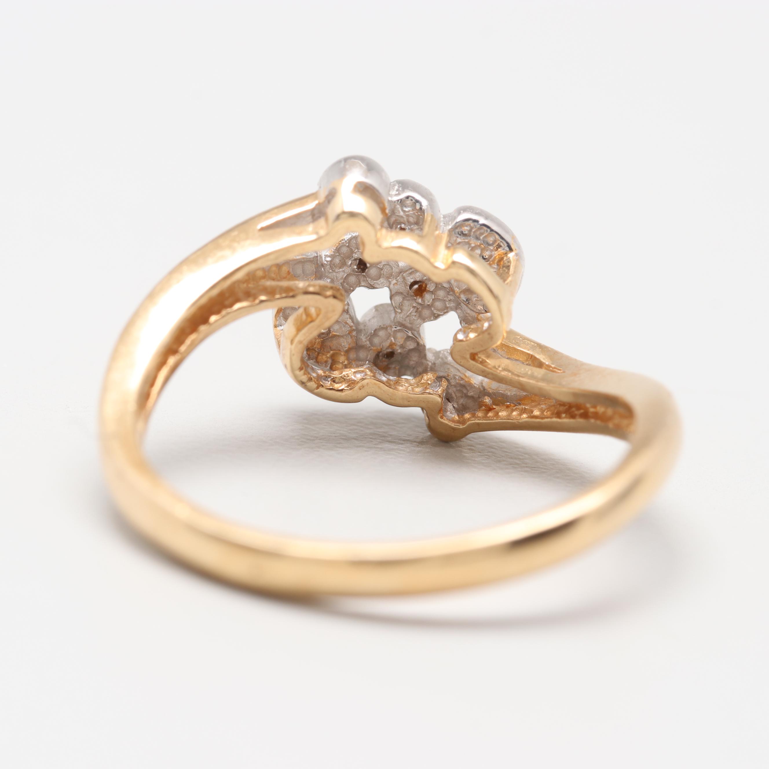 14K Yellow and White Gold Openwork Diamond Ring