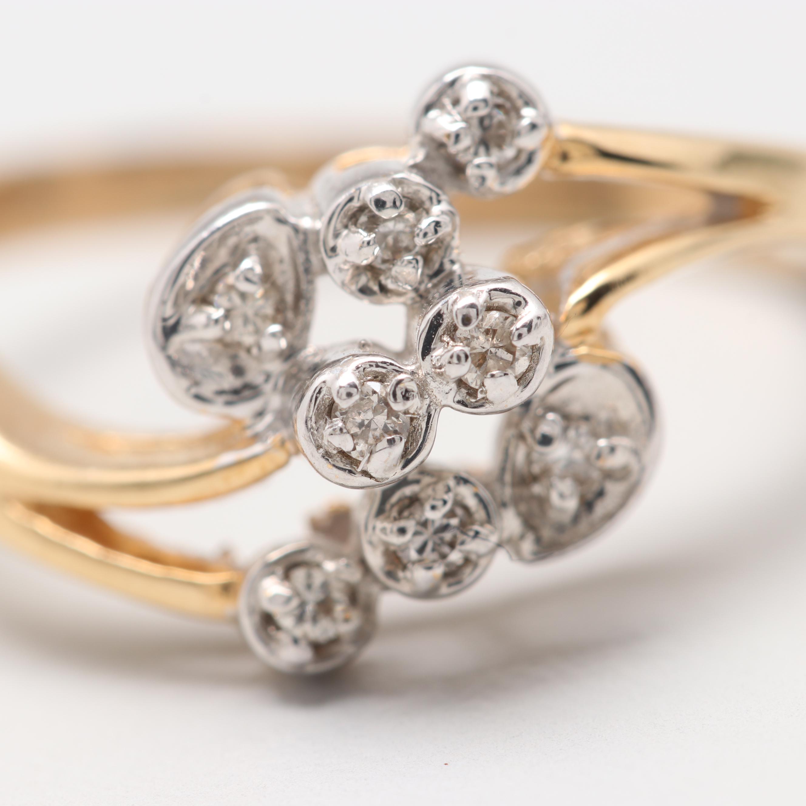 14K Yellow and White Gold Openwork Diamond Ring