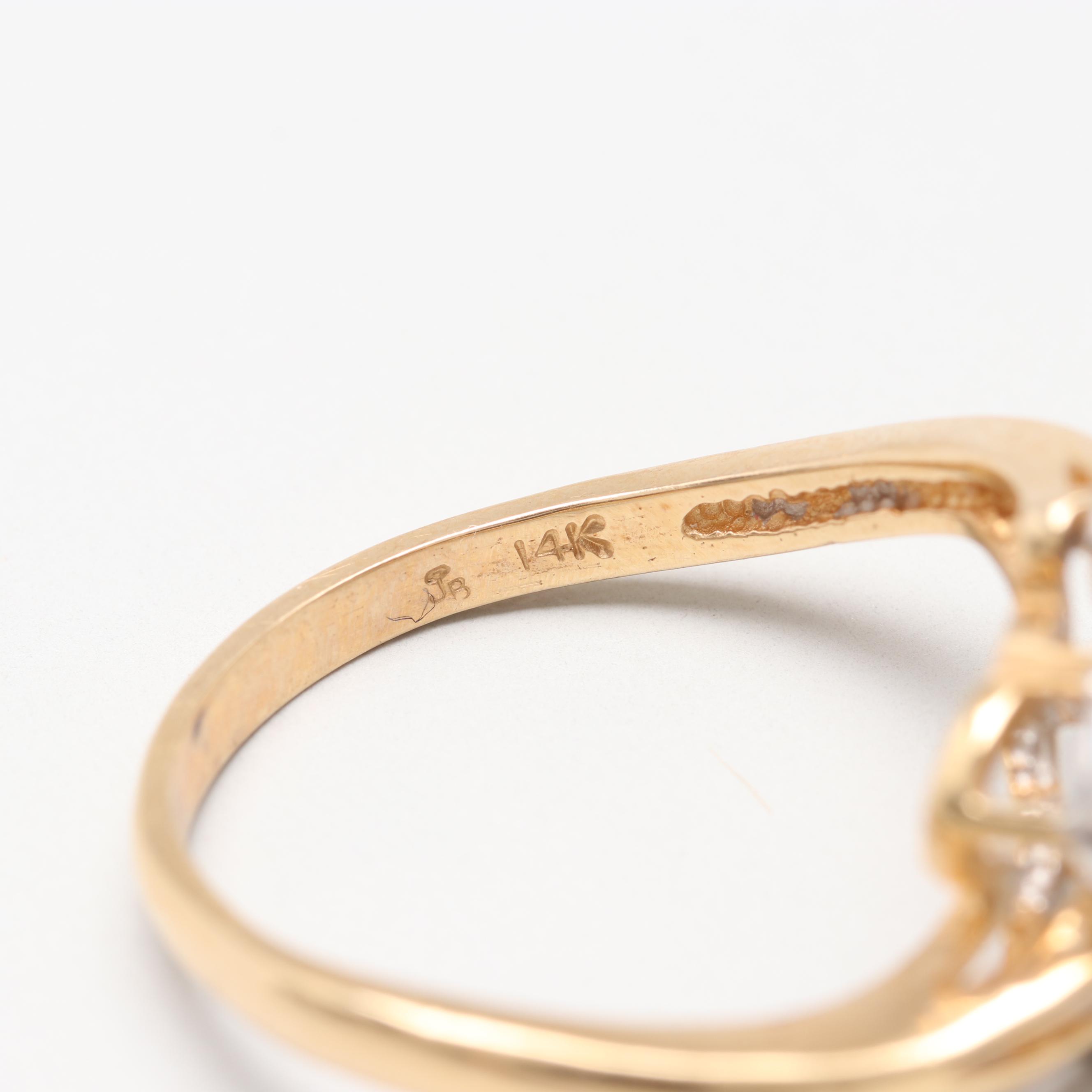 14K Yellow and White Gold Openwork Diamond Ring