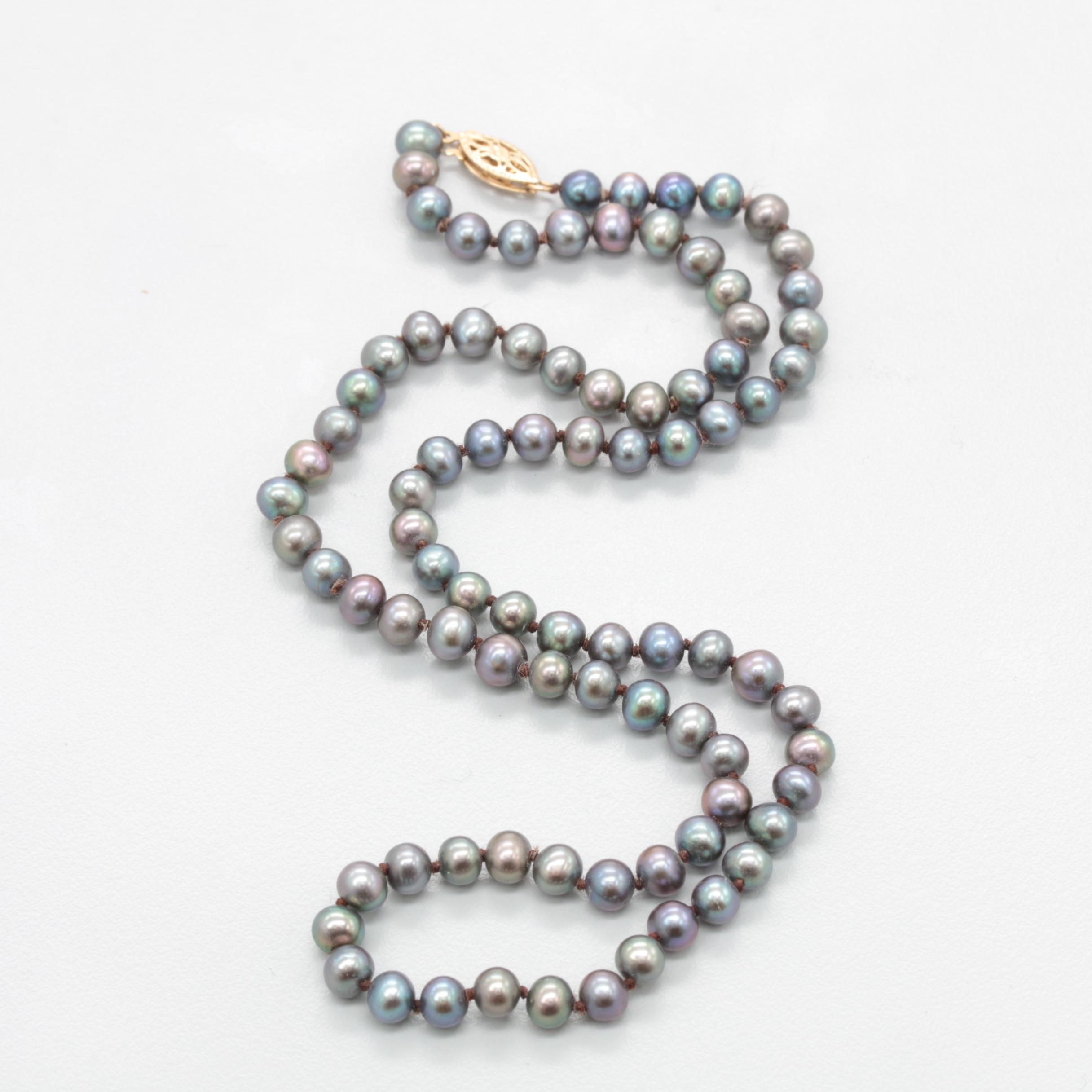 14K Yellow Gold Cultured Pearl Single Strand Necklace