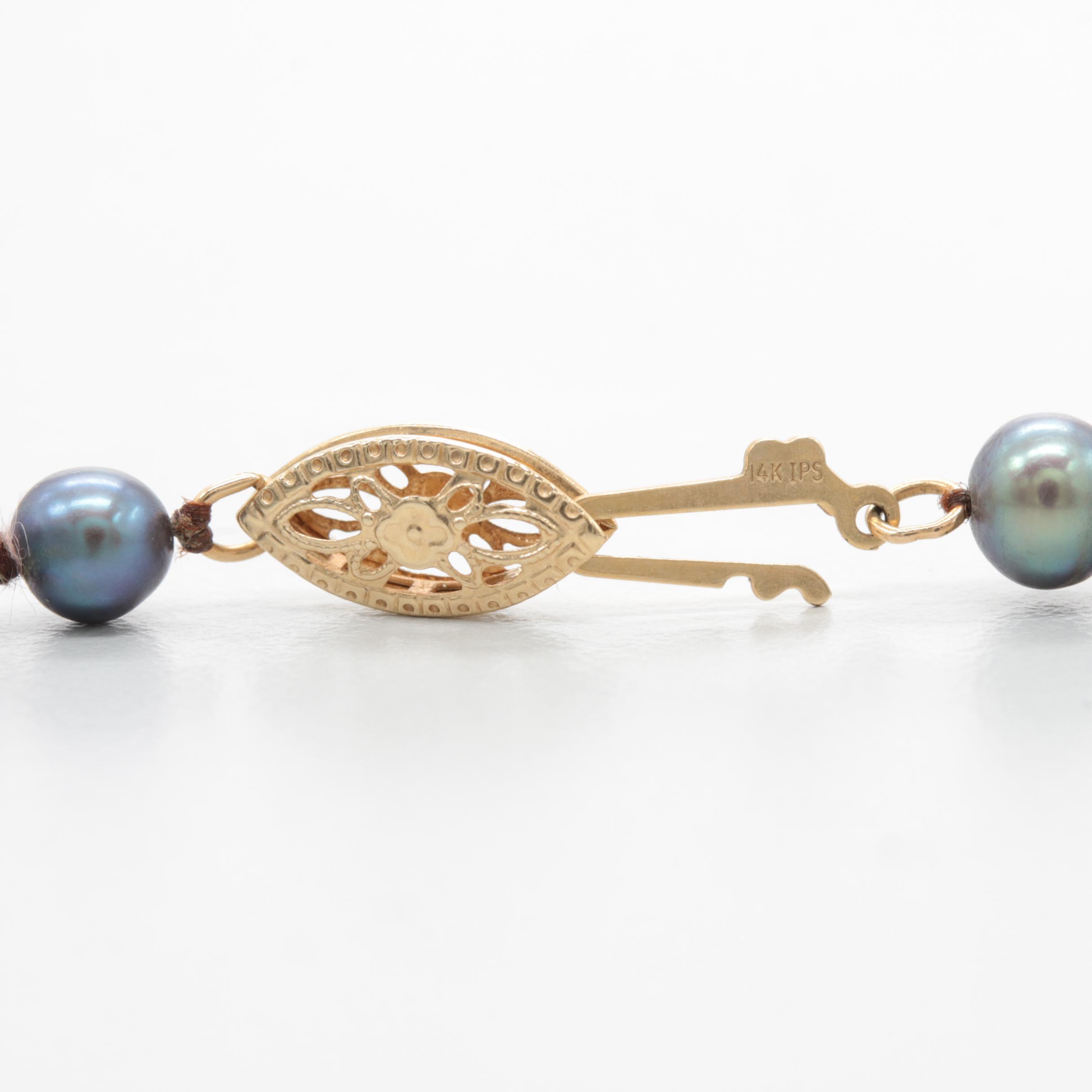 14K Yellow Gold Cultured Pearl Single Strand Necklace