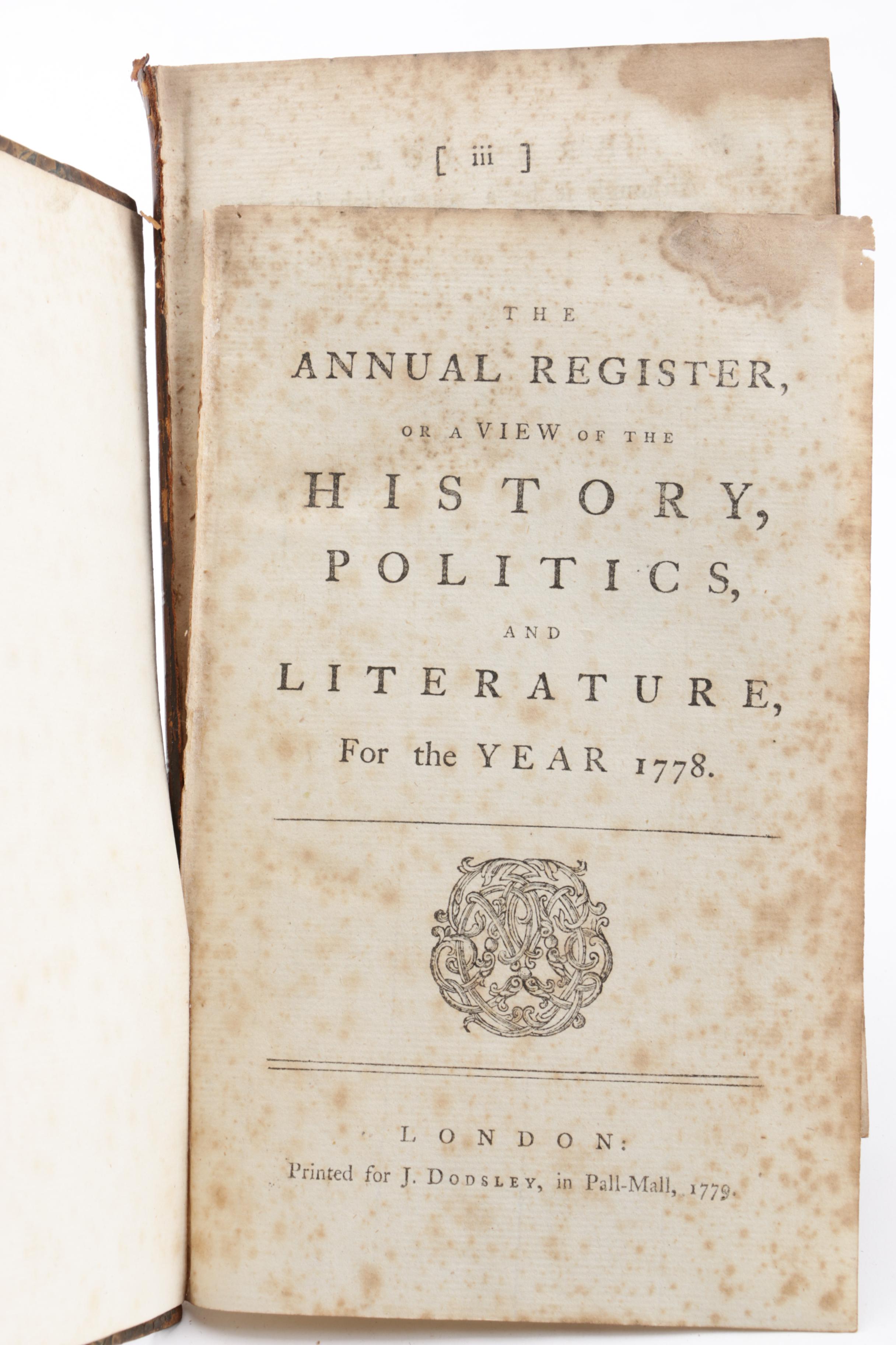 1779 "The Annual Register for the Year 1778"