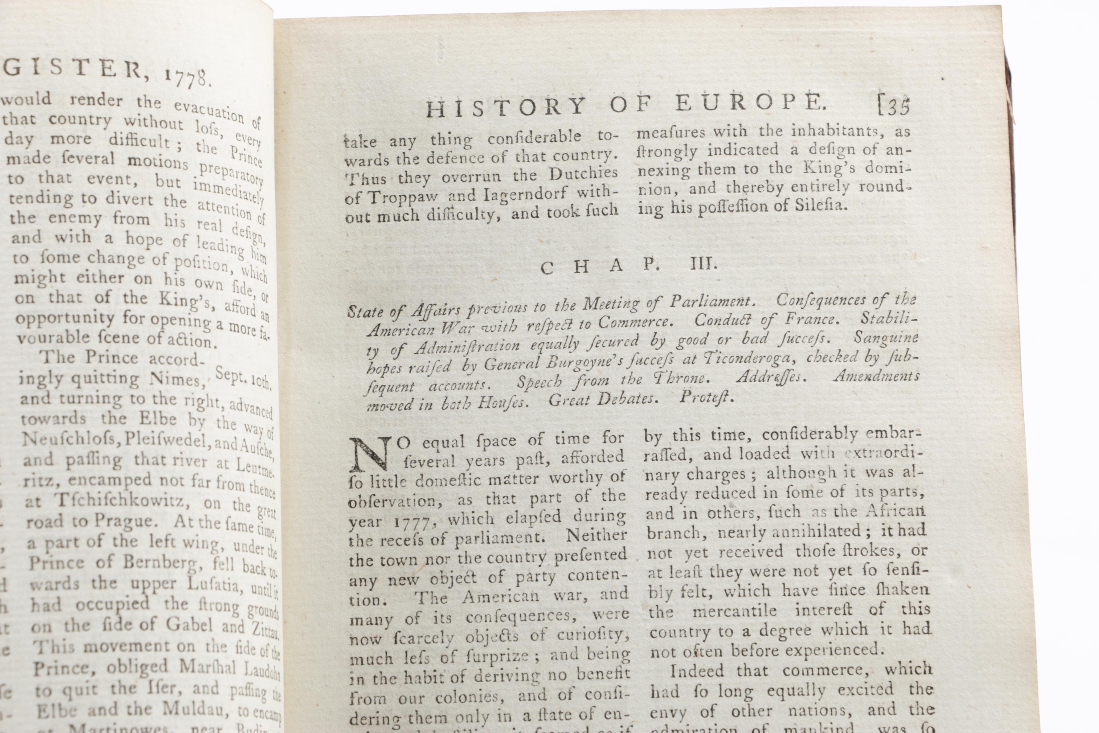 1779 "The Annual Register for the Year 1778"