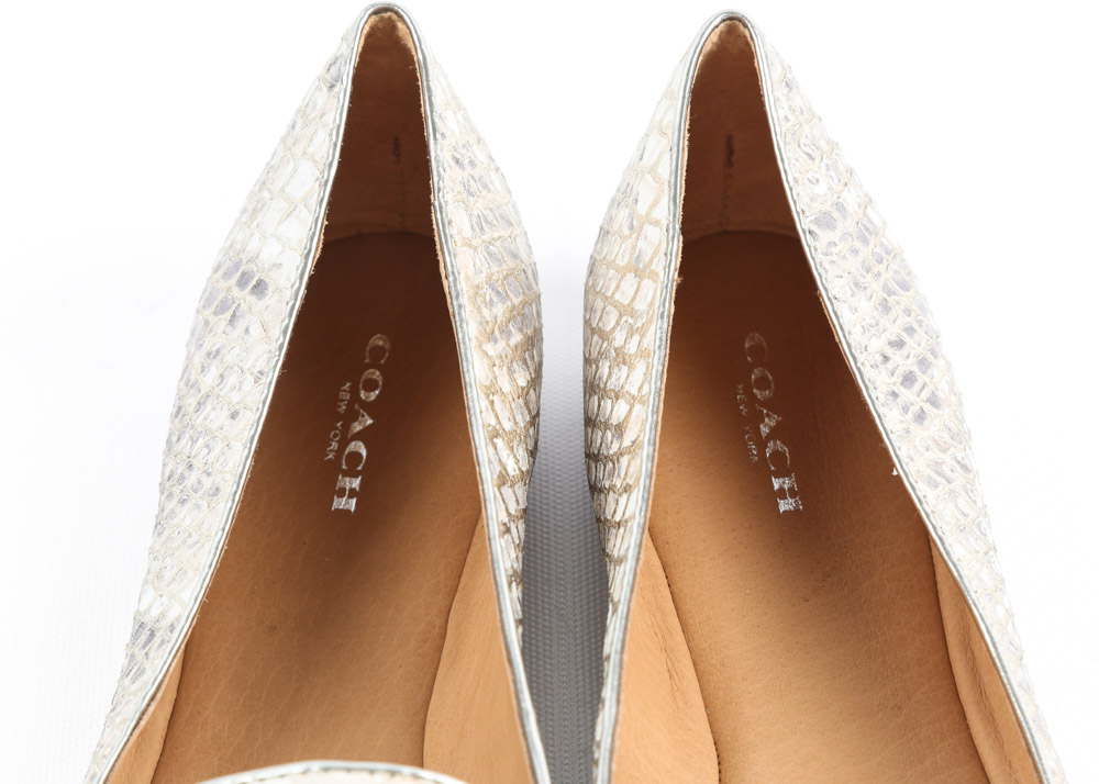 Coach Catrin Foil Tipped Snake Print Leather Flats in Ivory Platinum