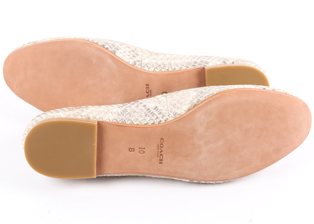 Coach Catrin Foil Tipped Snake Print Leather Flats in Ivory Platinum