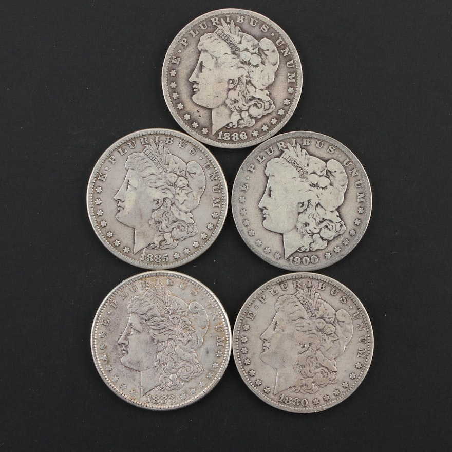 1880, 1883, 1885, 1886-O and 1900-O Morgan Silver Dollars