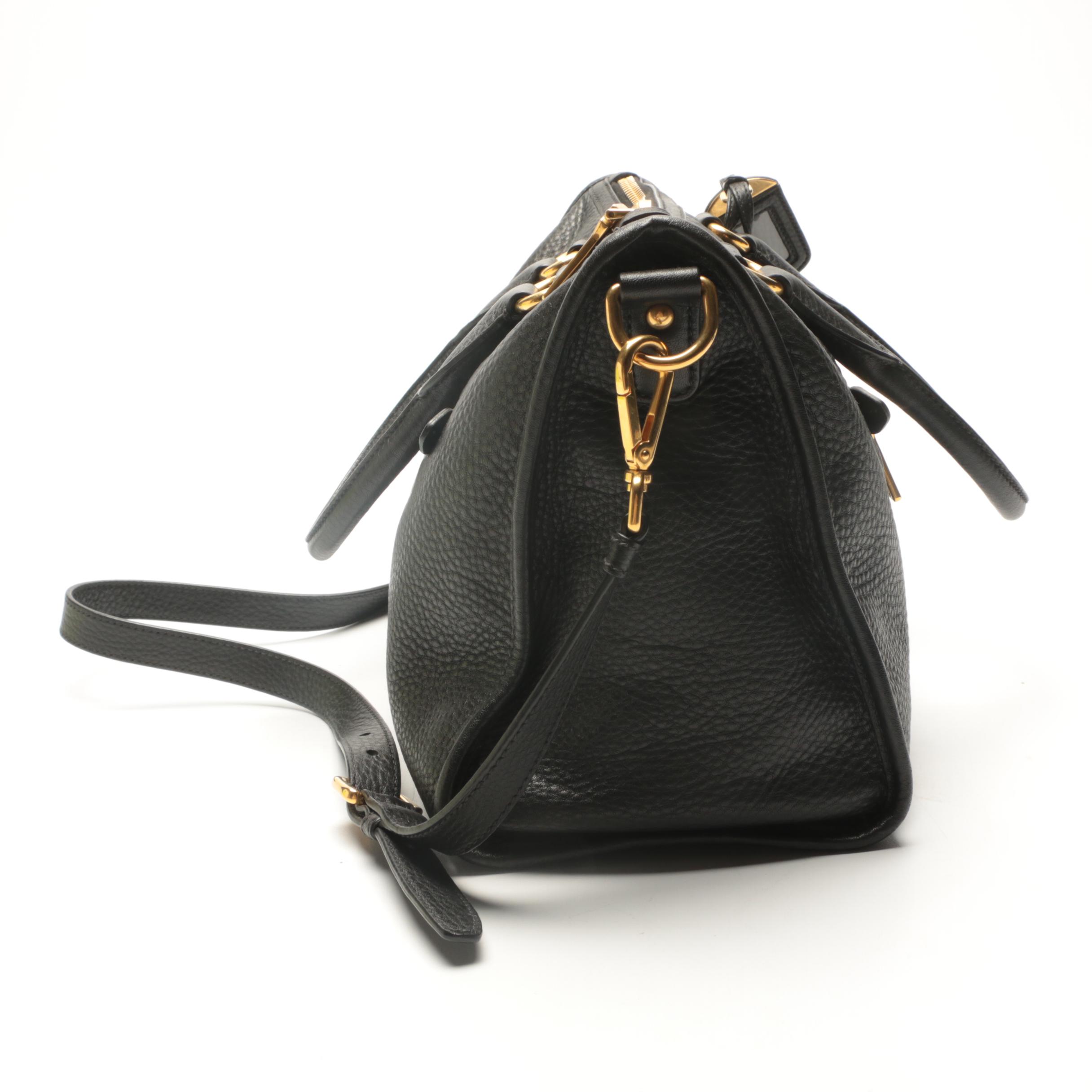 Prada Black Pebbled Leather Duffel-Style Handbag