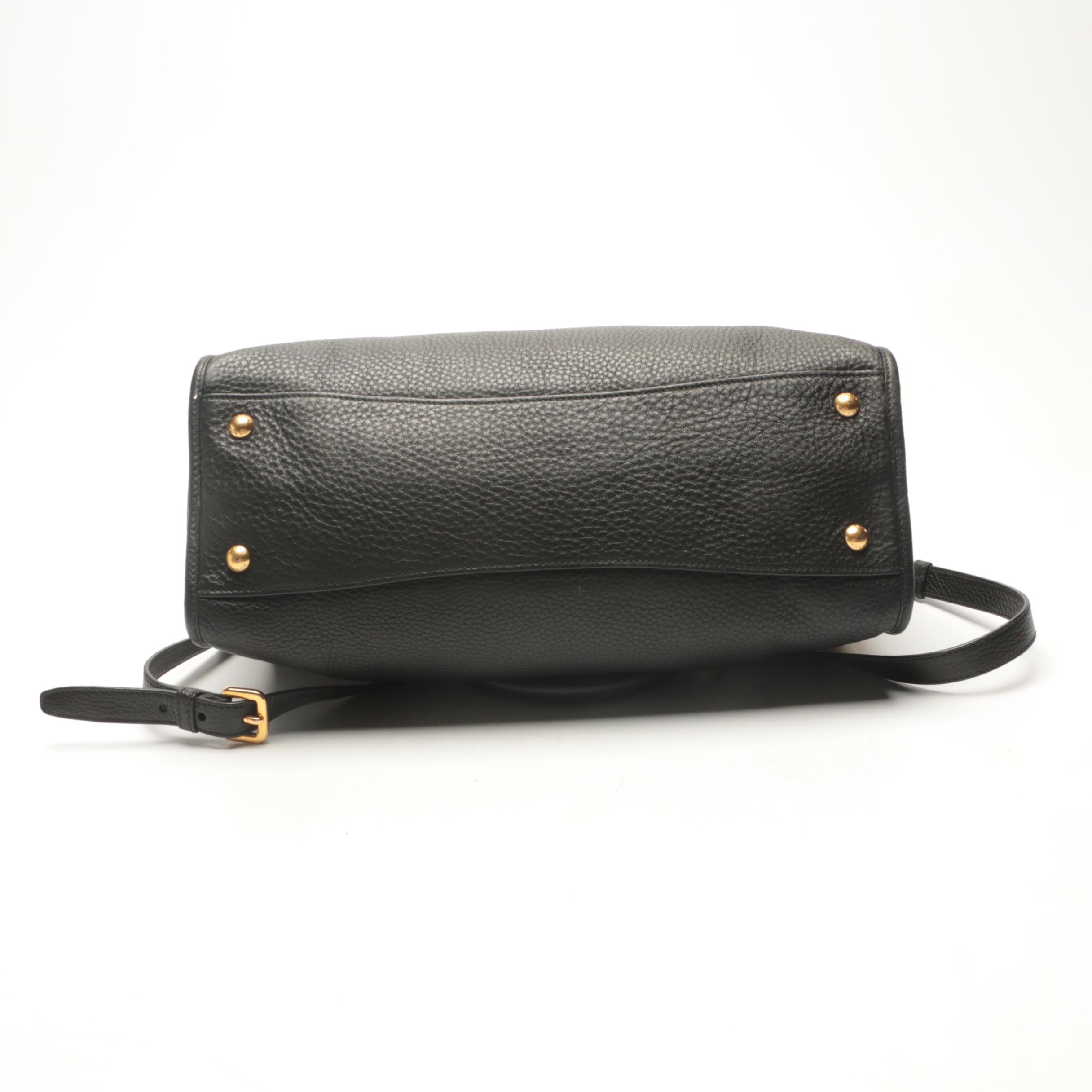 Prada Black Pebbled Leather Duffel-Style Handbag