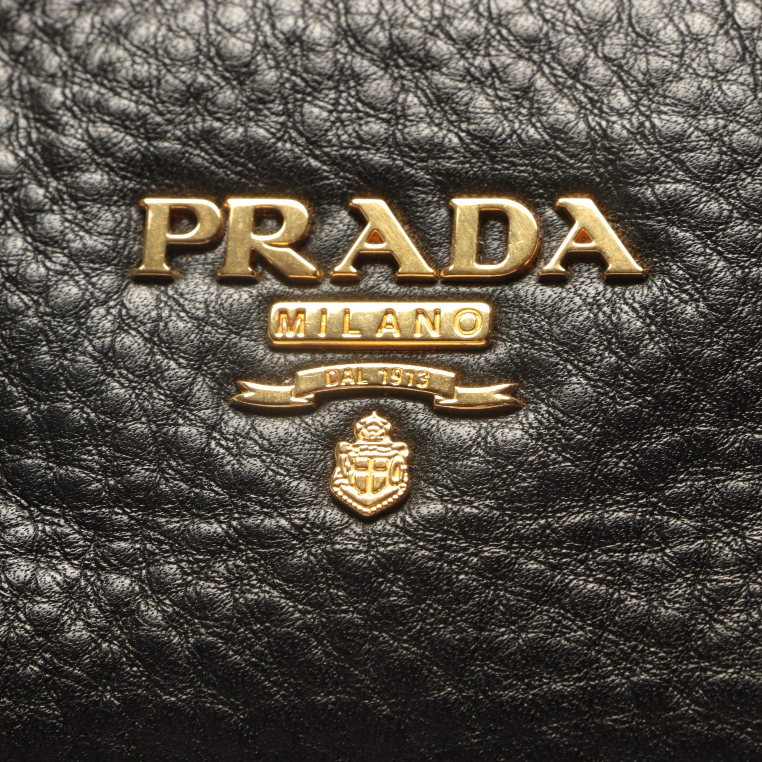 Prada Black Pebbled Leather Duffel-Style Handbag