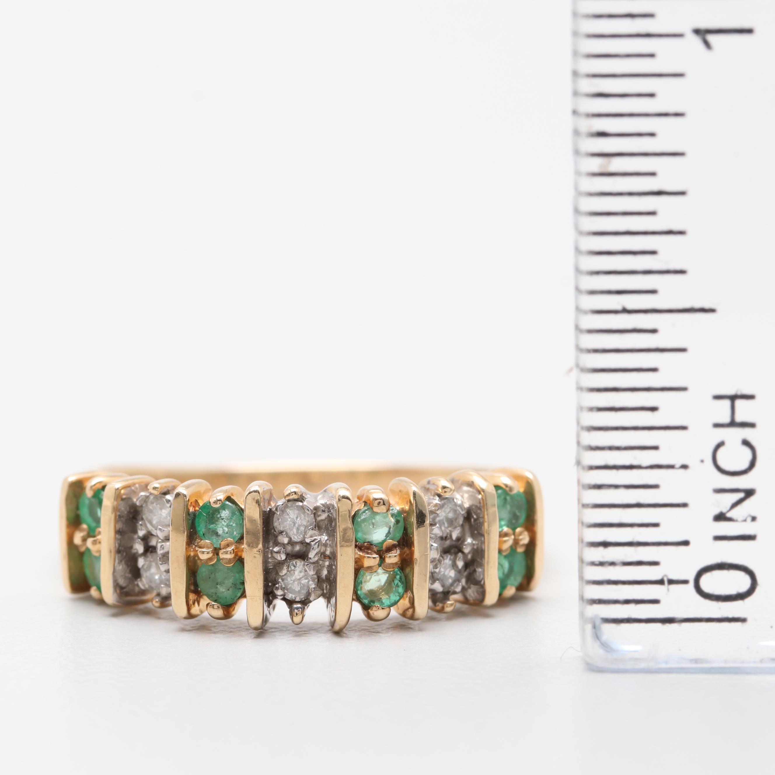 10K Yellow Gold Emerald and Diamond Ring