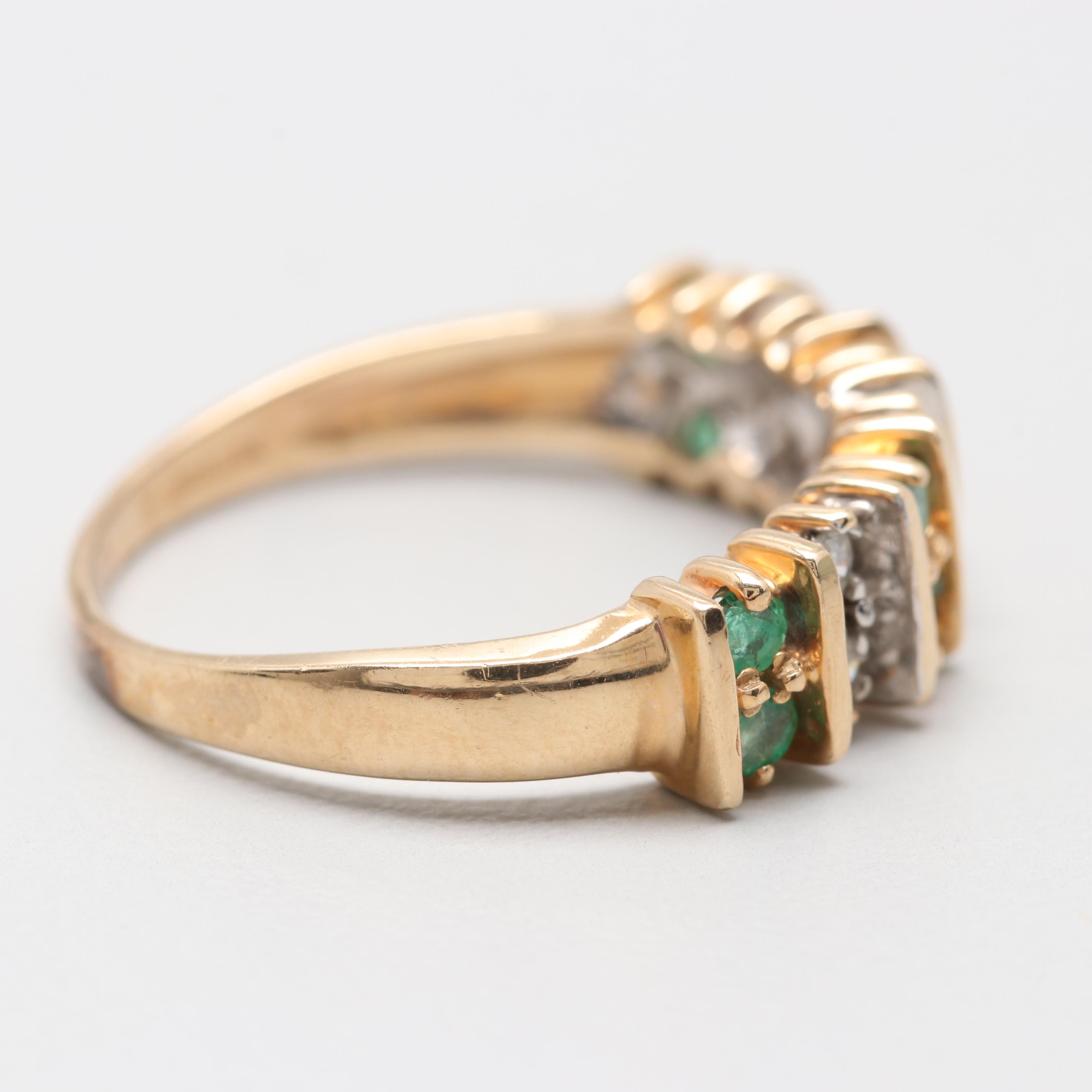 10K Yellow Gold Emerald and Diamond Ring
