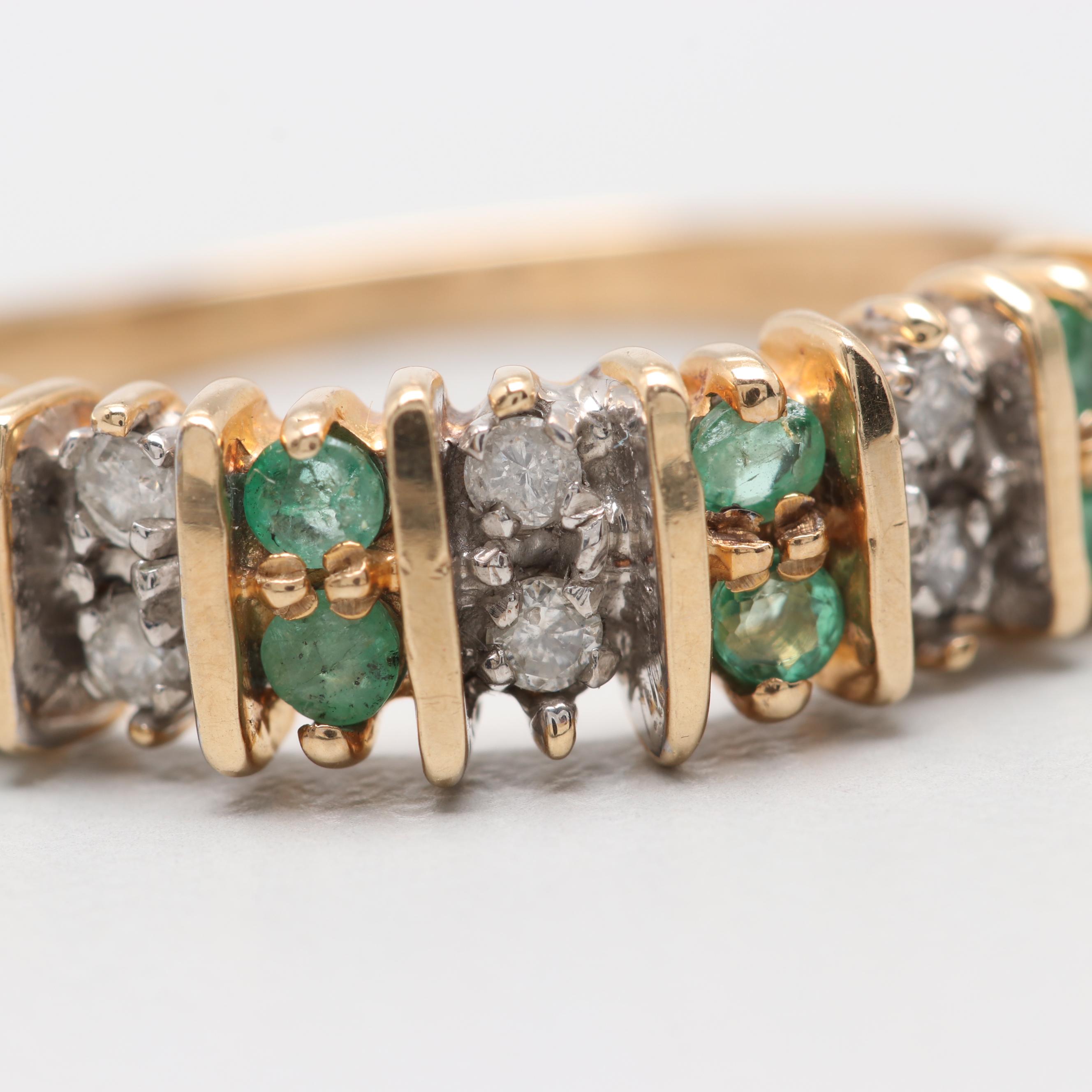 10K Yellow Gold Emerald and Diamond Ring